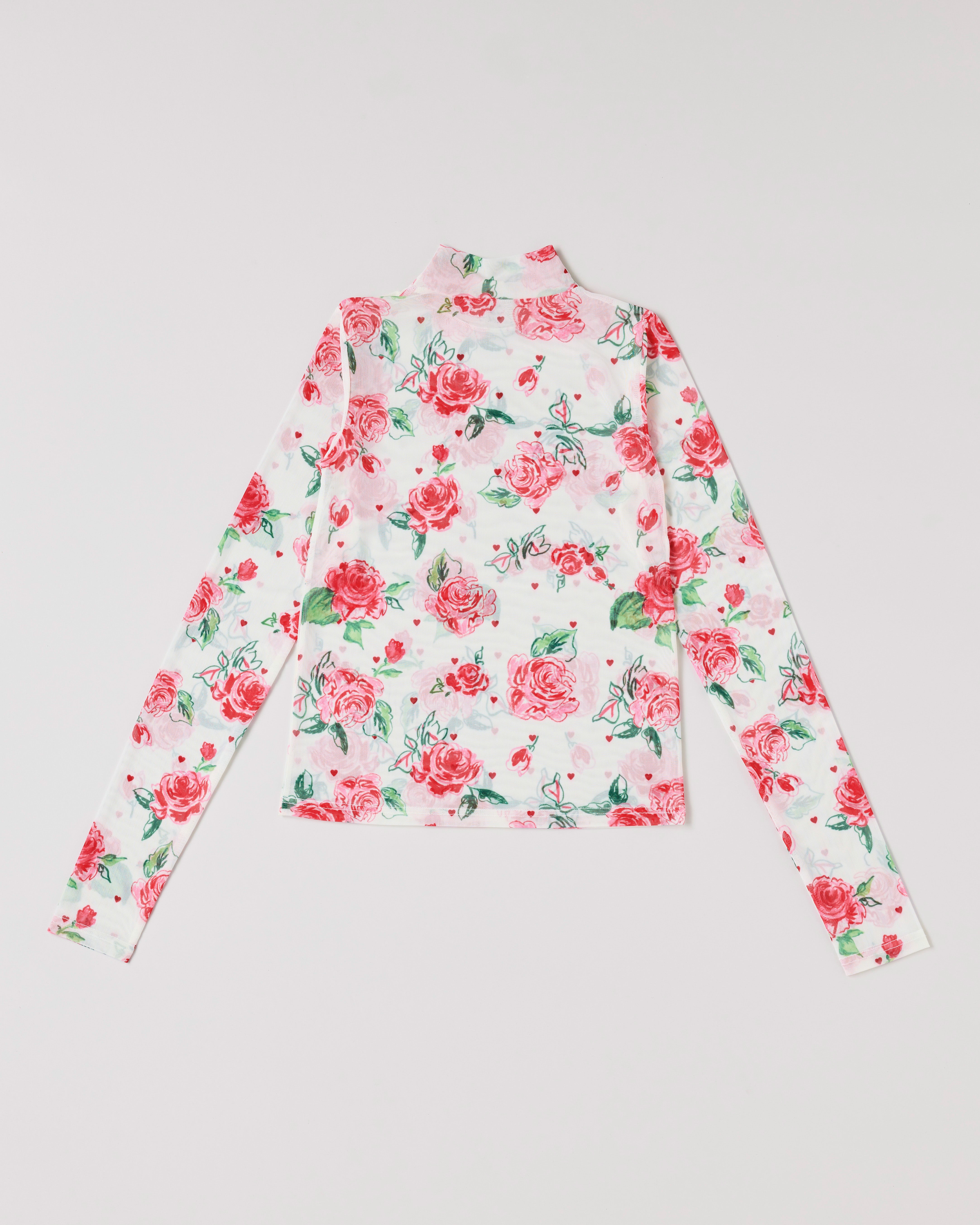 Crayon rose × heart see-through tops (high neck)