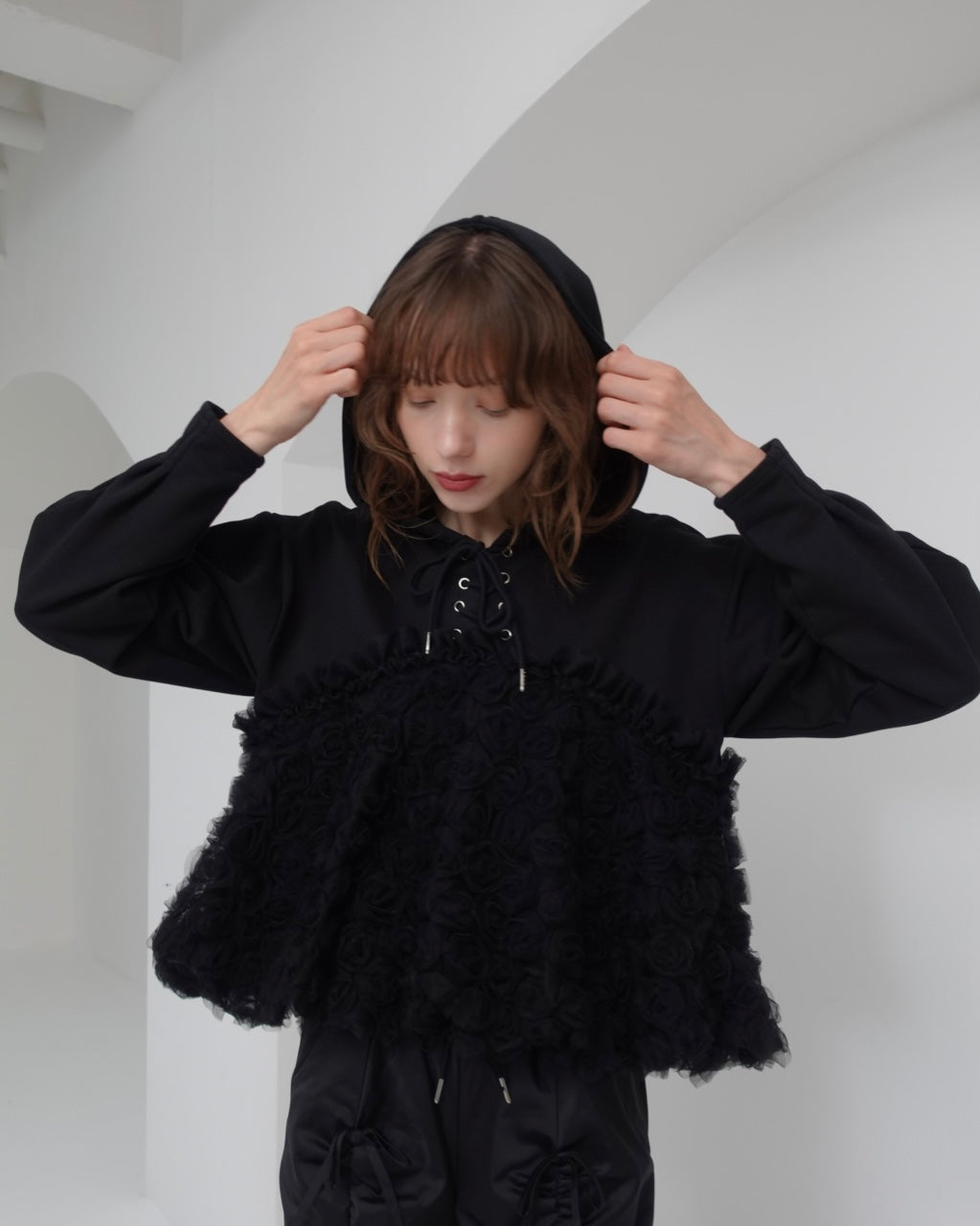 Tulle docking hoodie(black)