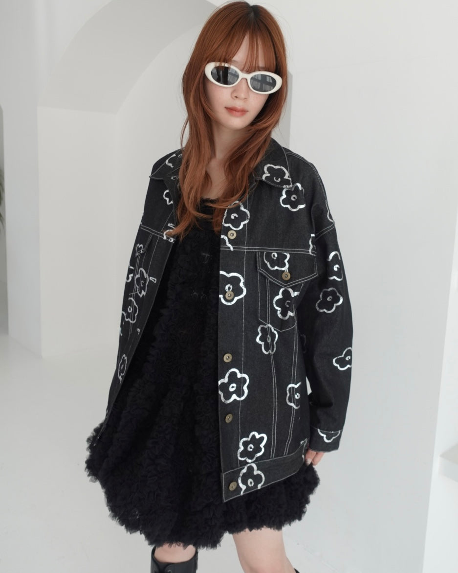 Silver flower denim jacket