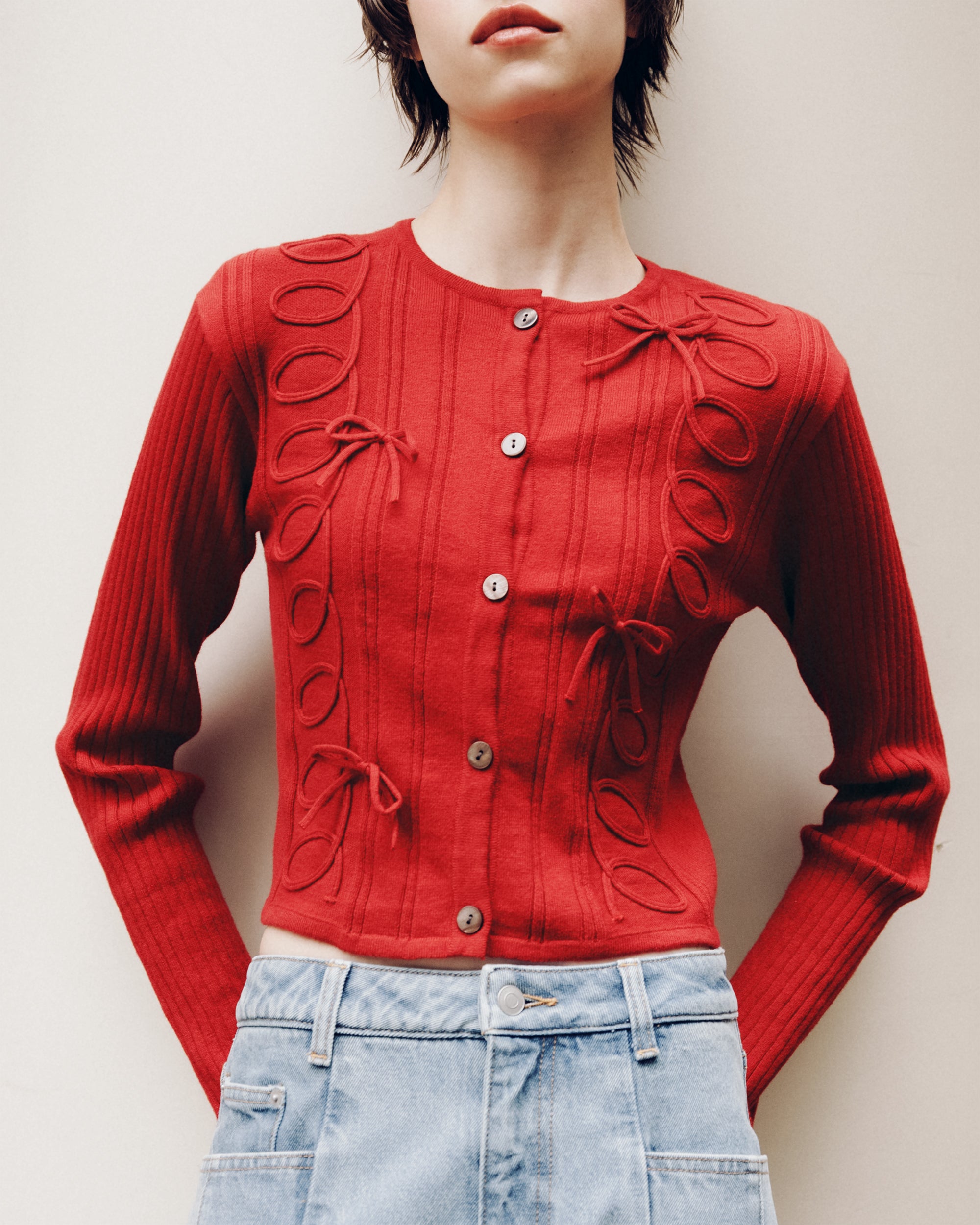 Kurukuru ribbon rib knit cardigan