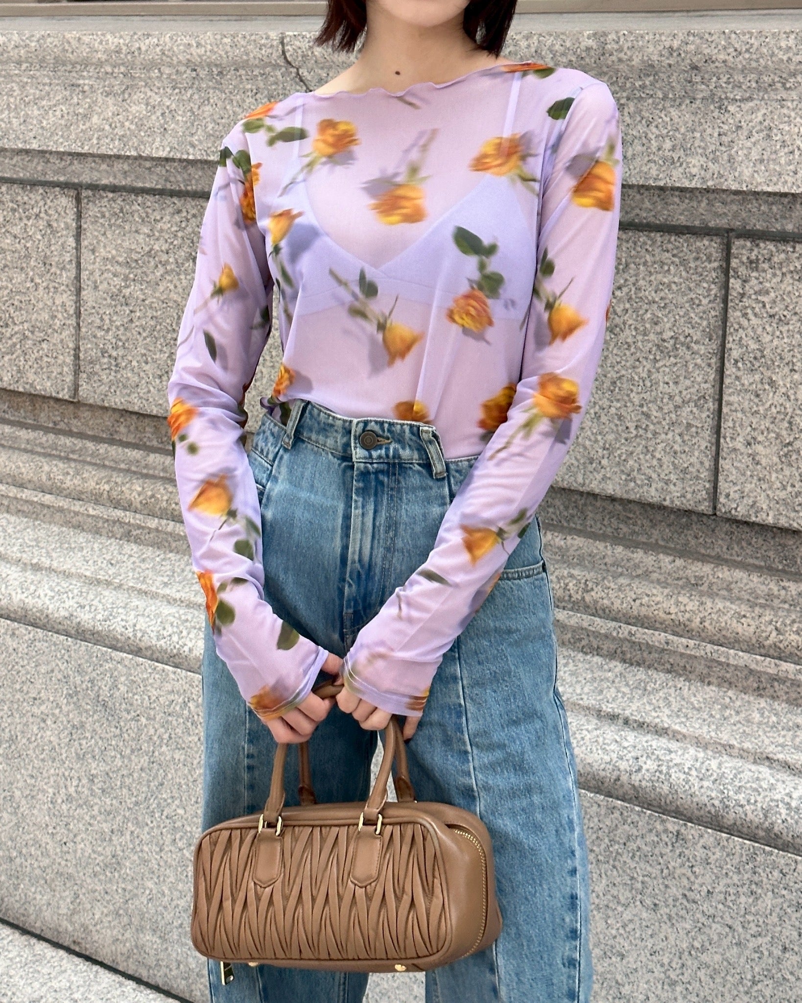 Orange rose & lavender see-through tops (round neck)