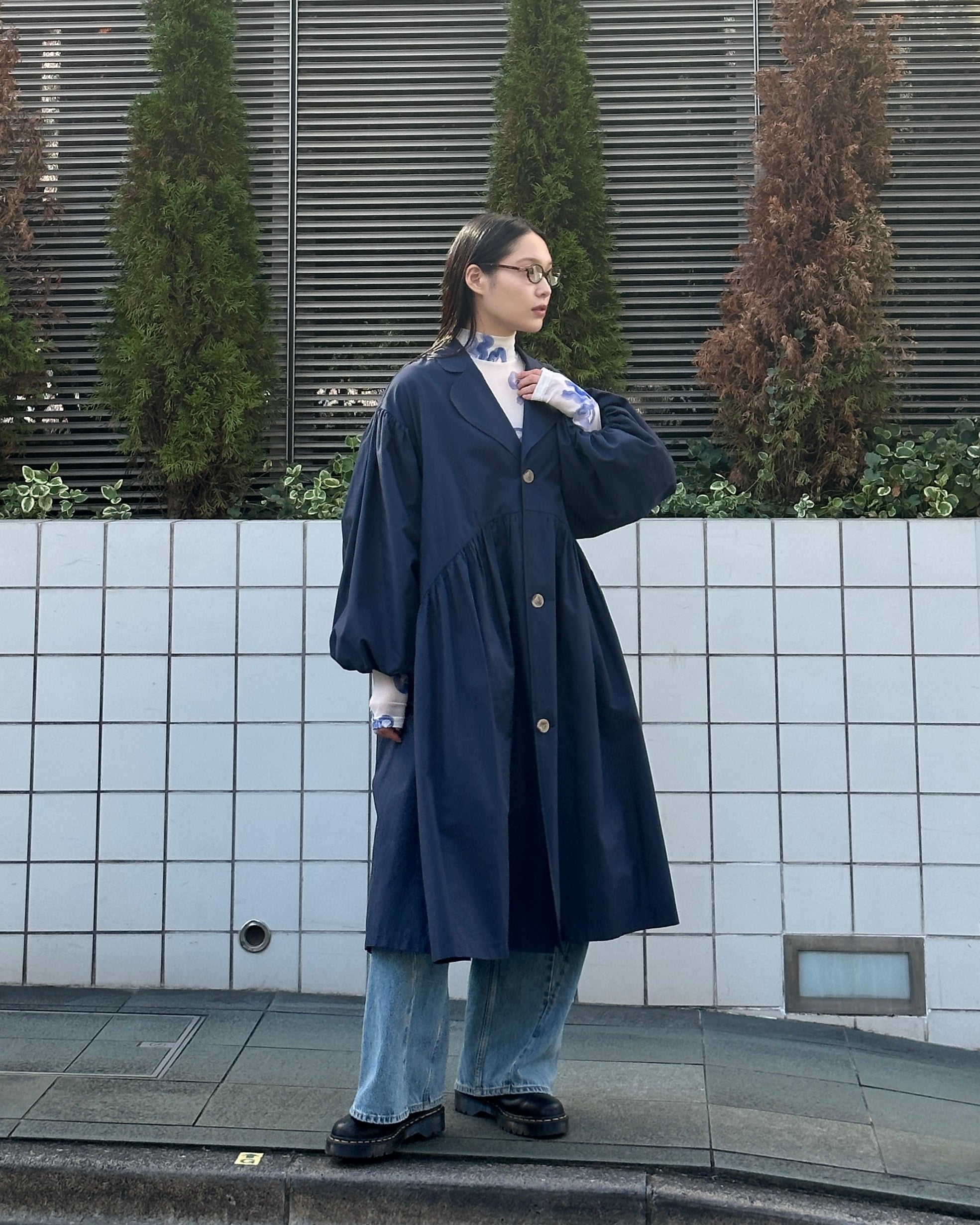 Blue ribbon see-through tops (High neck)