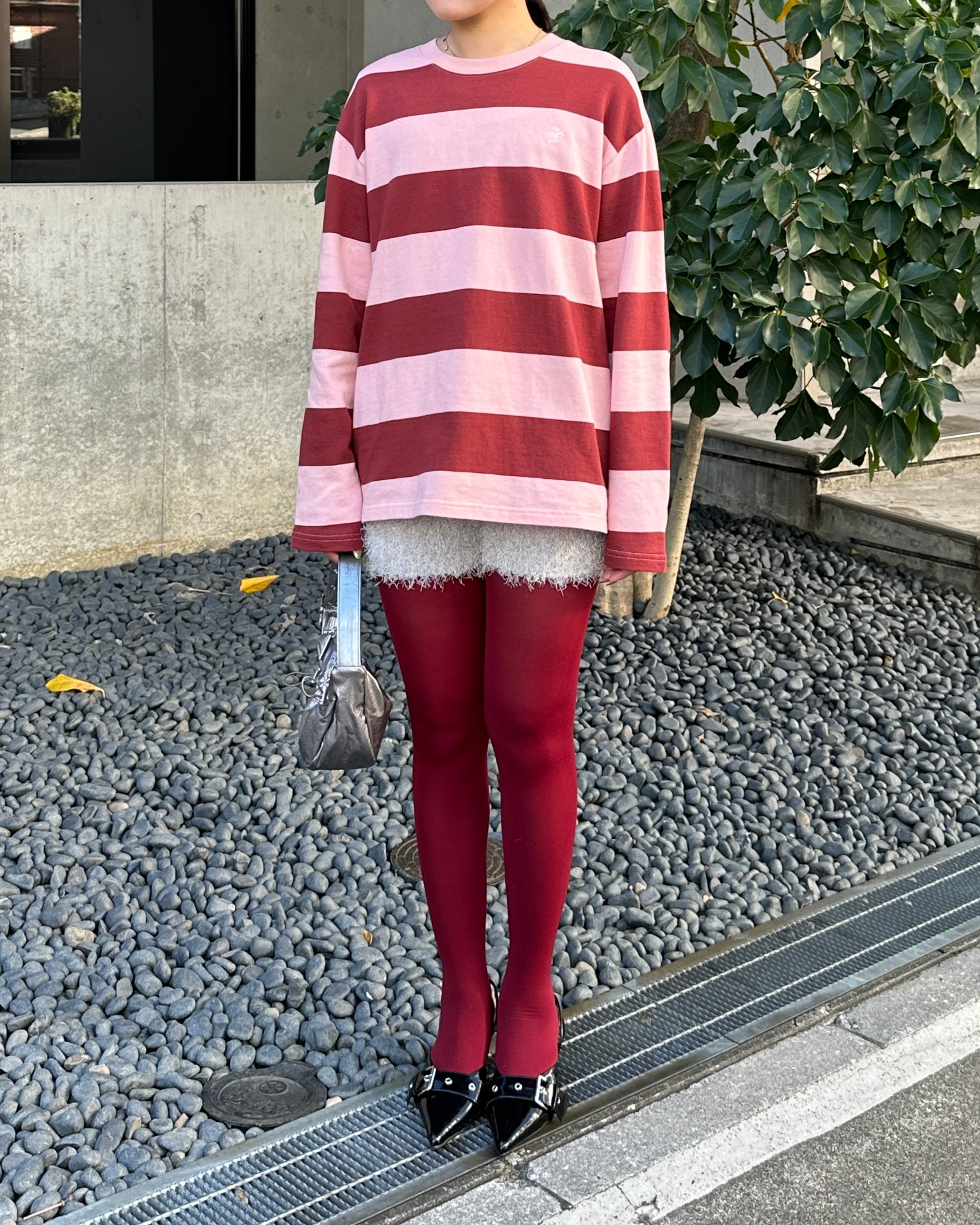 Border long t-shirt (pink/bordeaux)