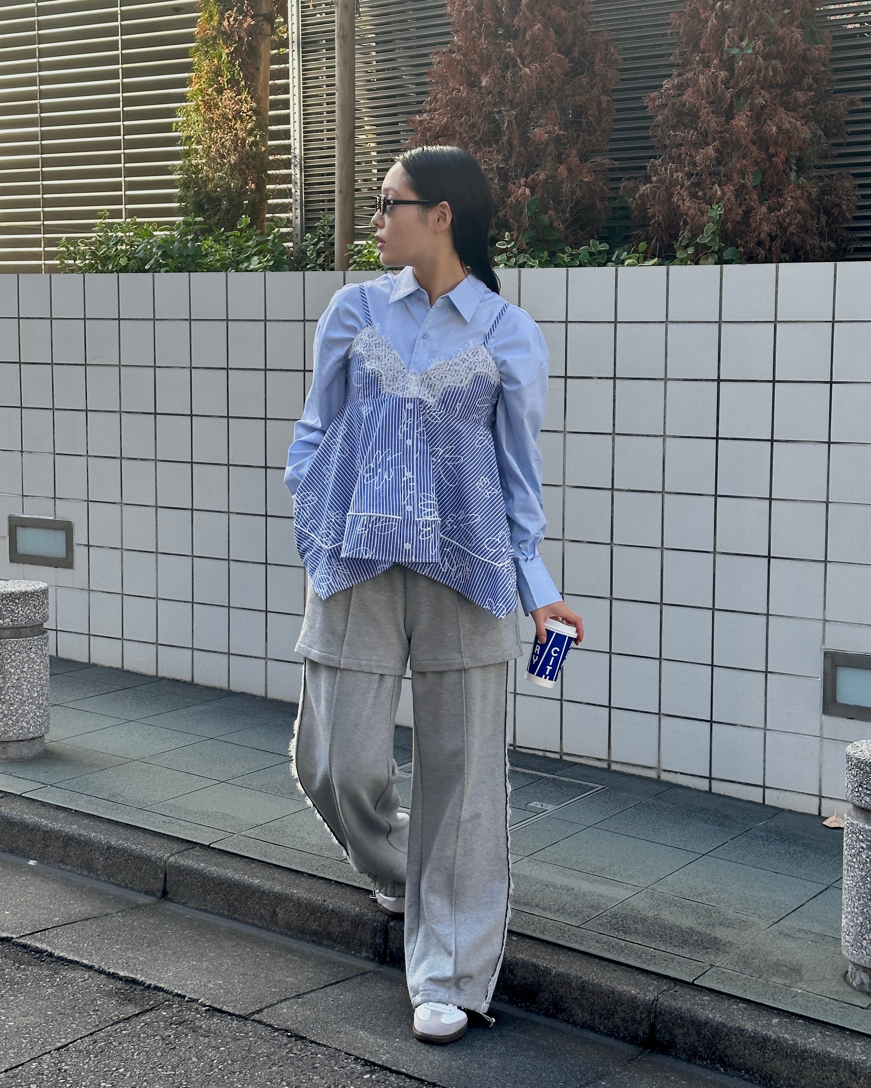 Handkerchief hem tunic (blue stripe flower)
