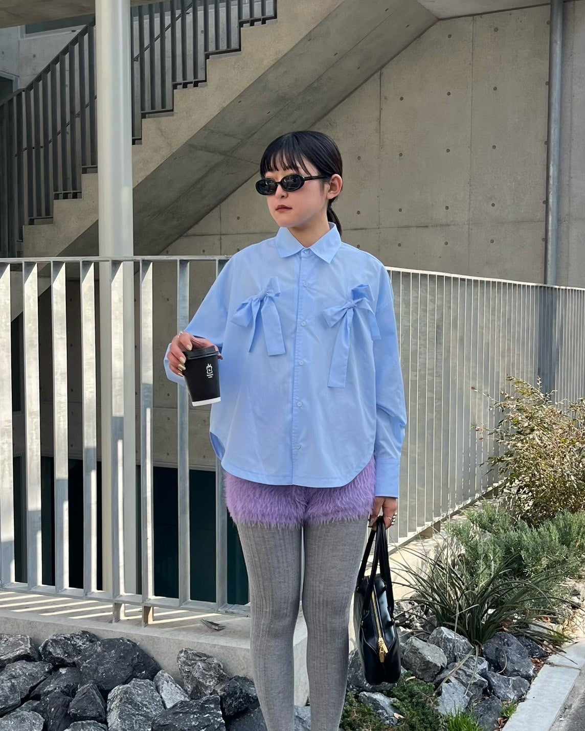 Double ribbon shirt (light blue)