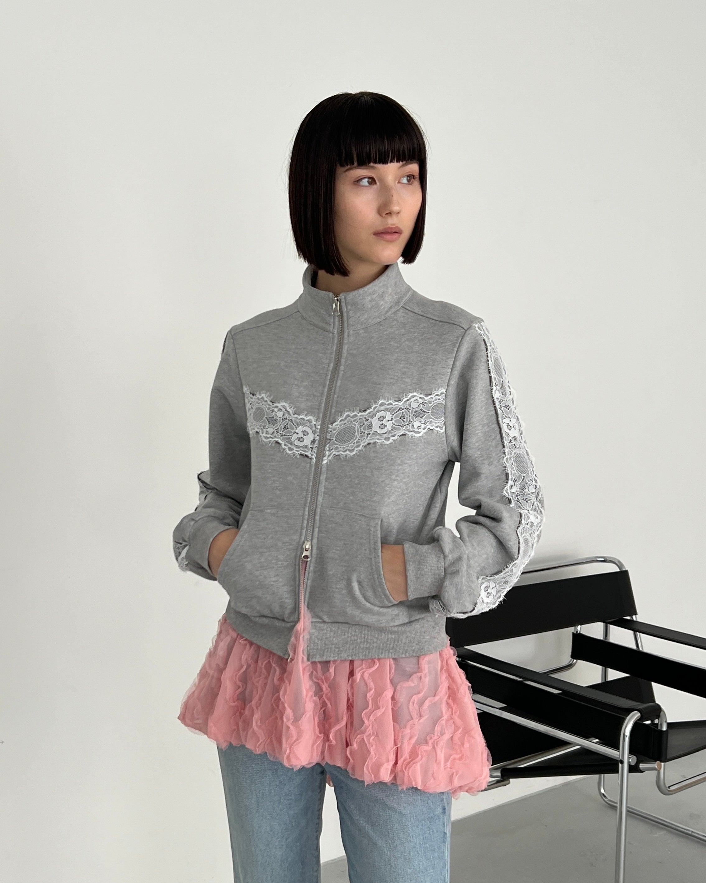 Lace zip sweatshirt
