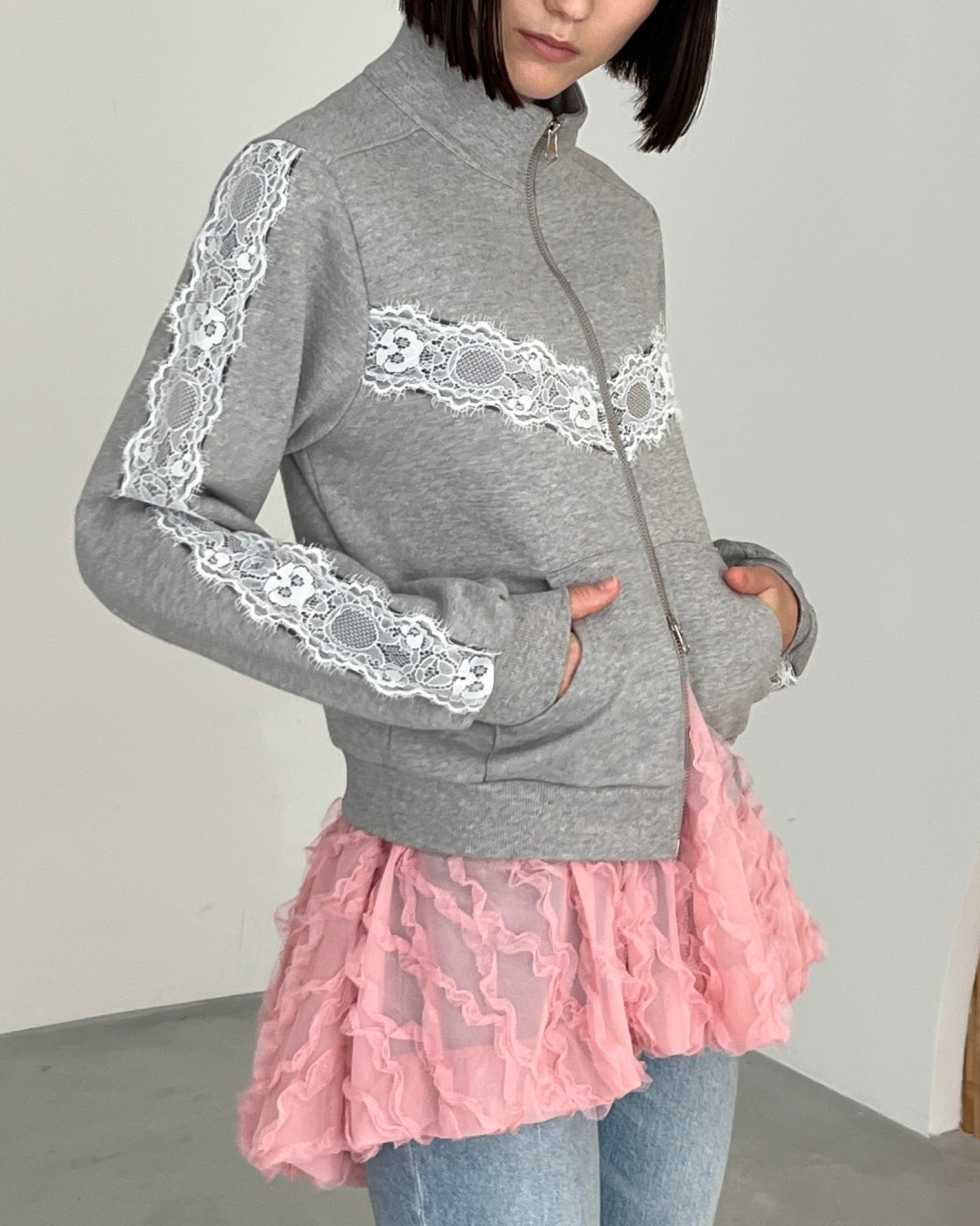 Lace zip sweatshirt