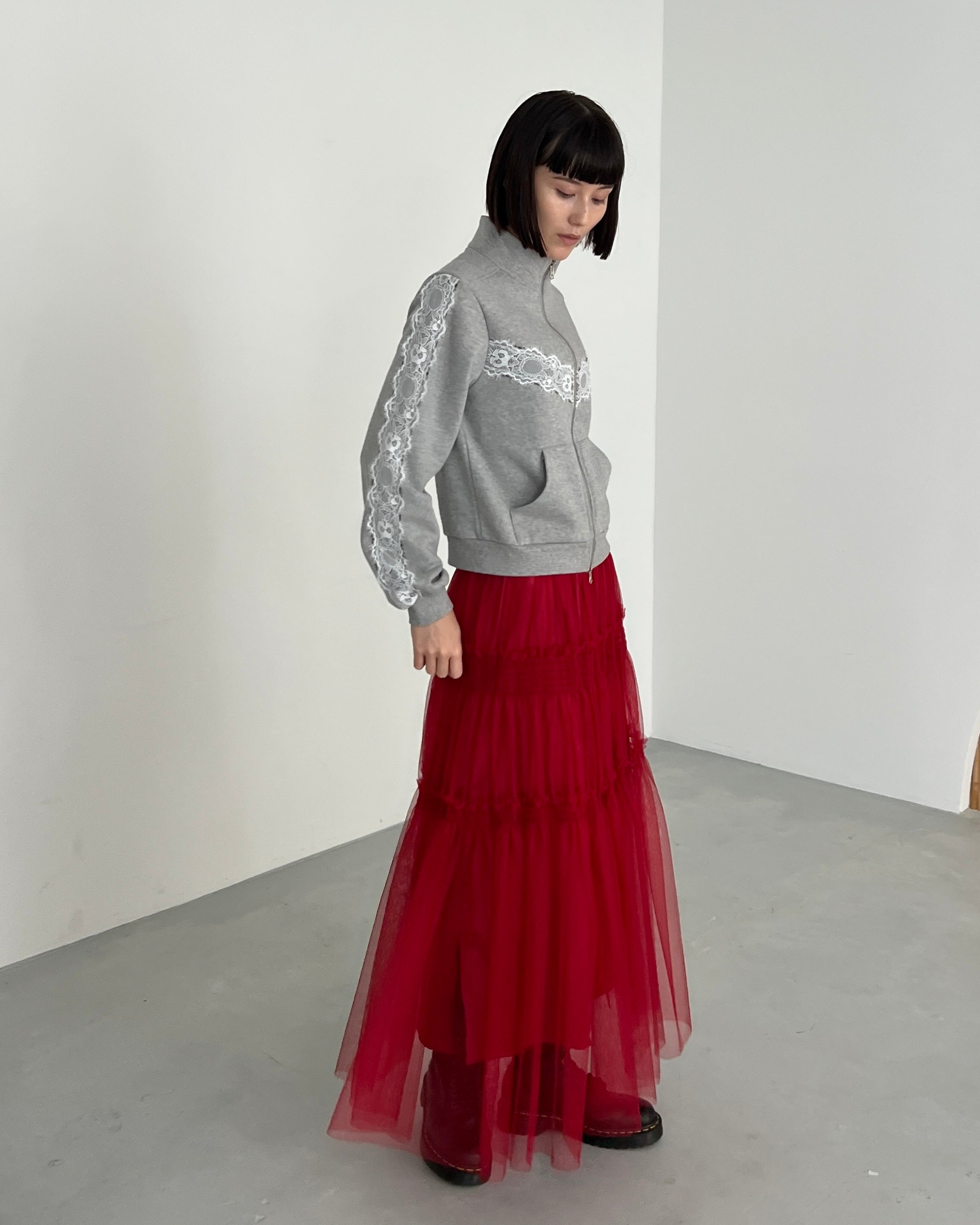 Shirring tulle skirt (blue / bordeaux)