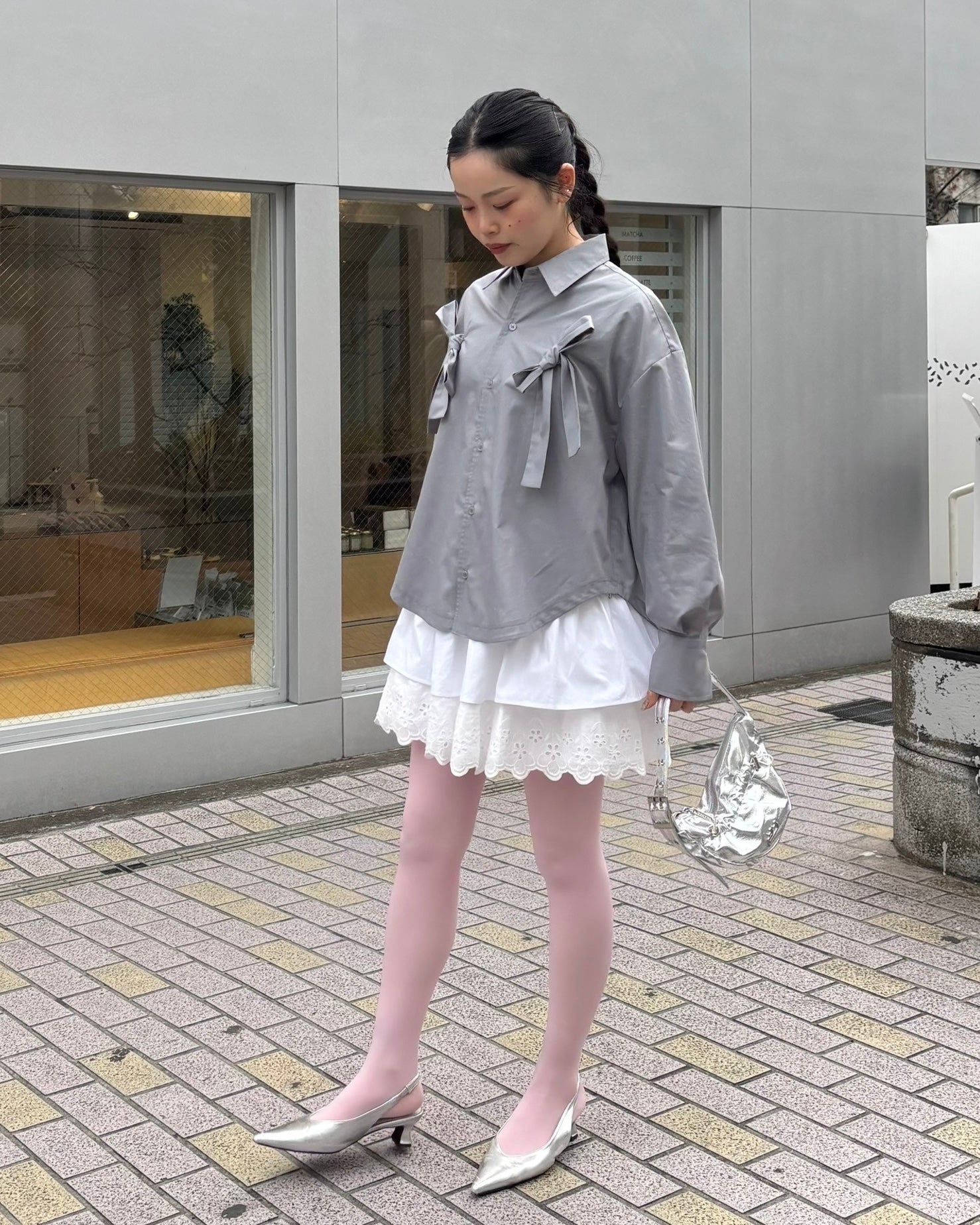 Double ribbon shirt (gray)