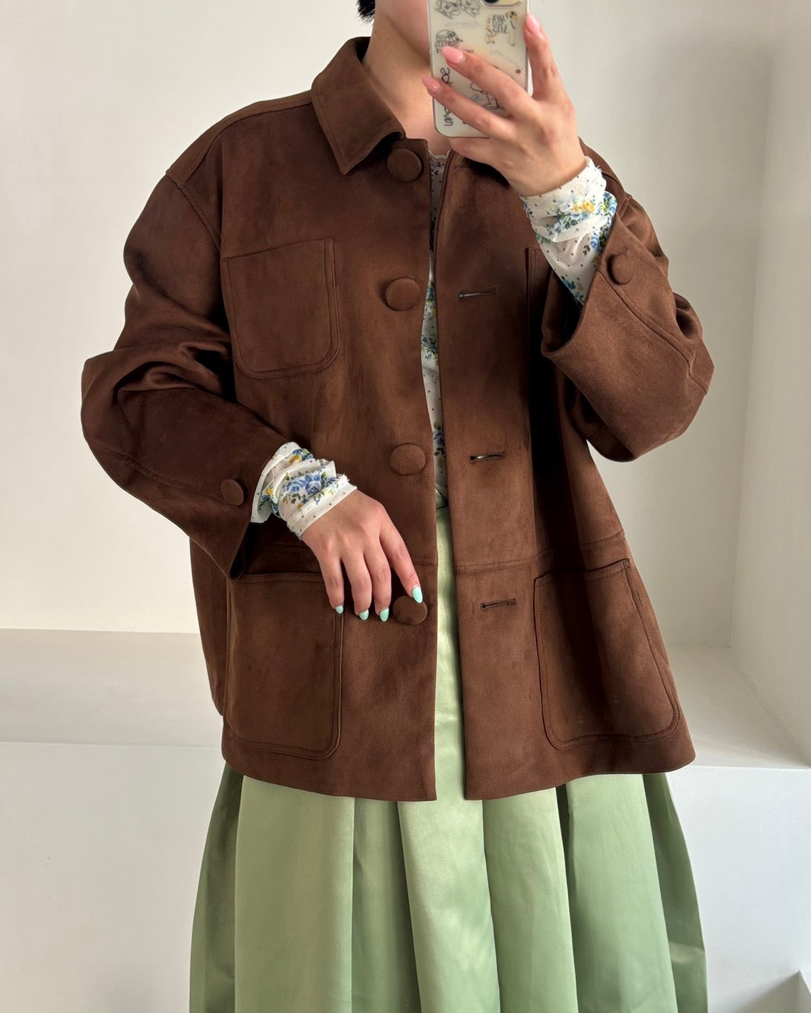 Suede-like cocoon jacket