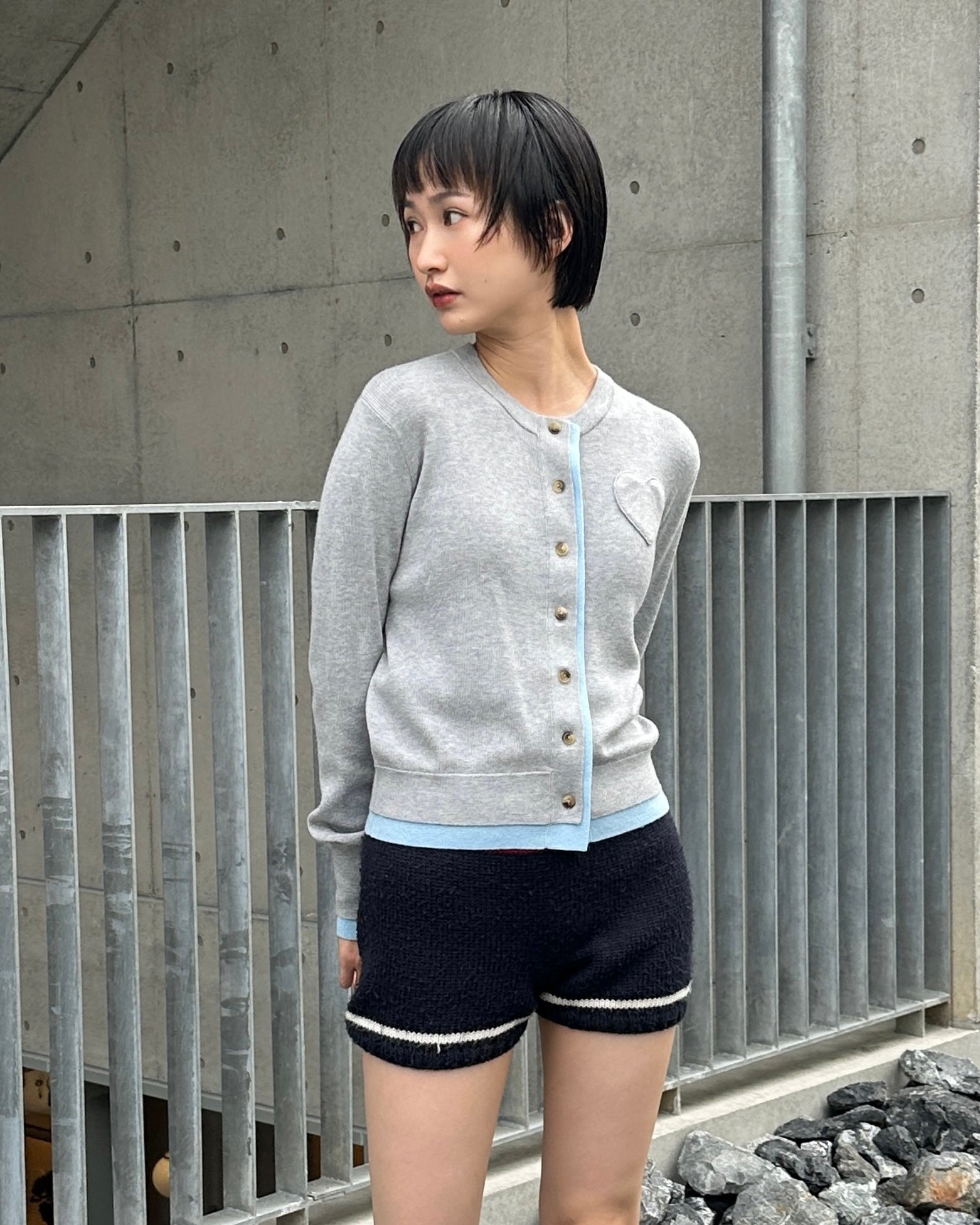 Layered design heart cardigan