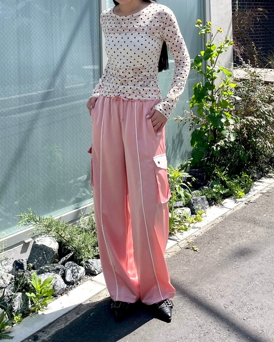 Satin cargo pants (pink)