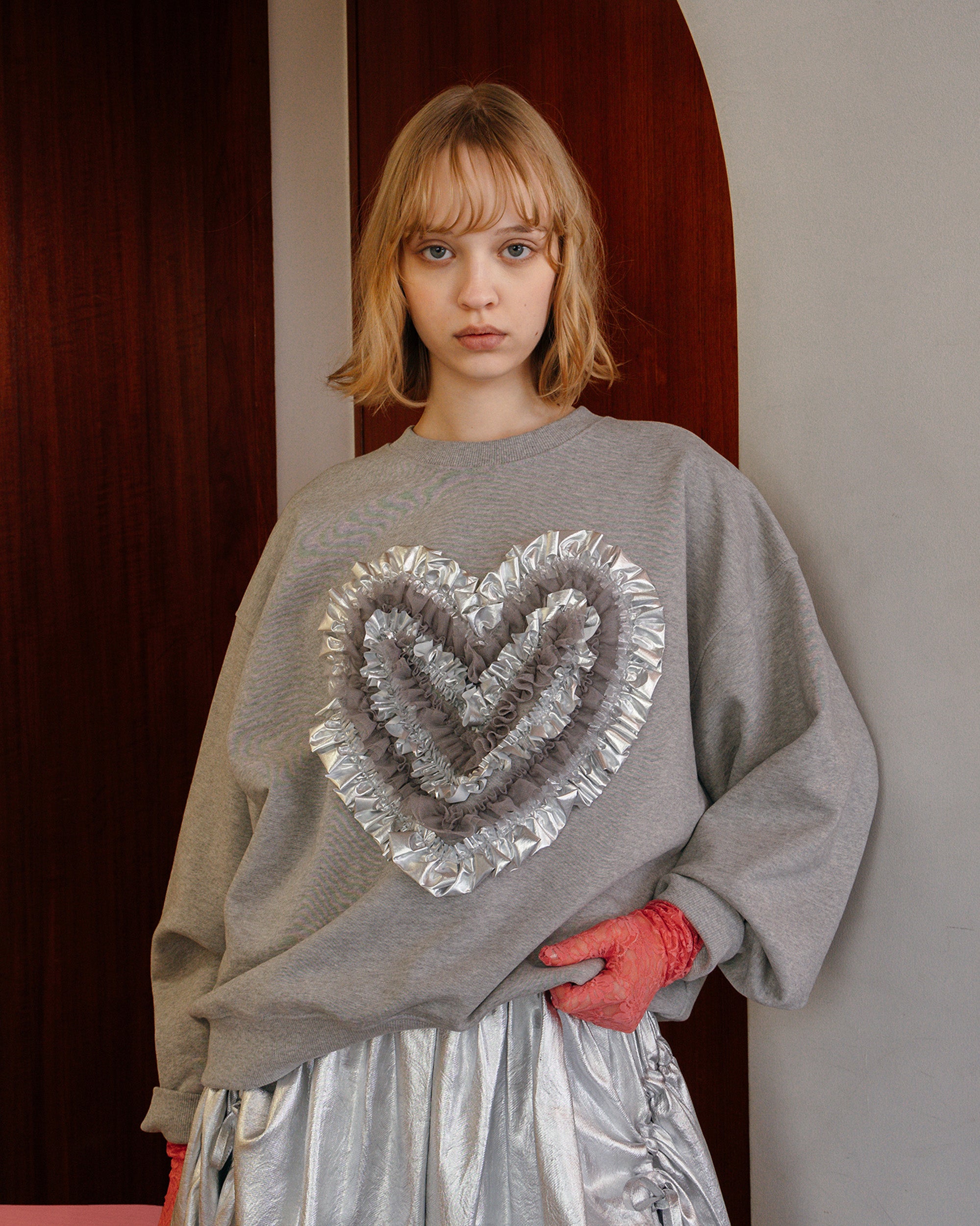 POPPY TULLE DOCKING HOODIE（gray） - トップス