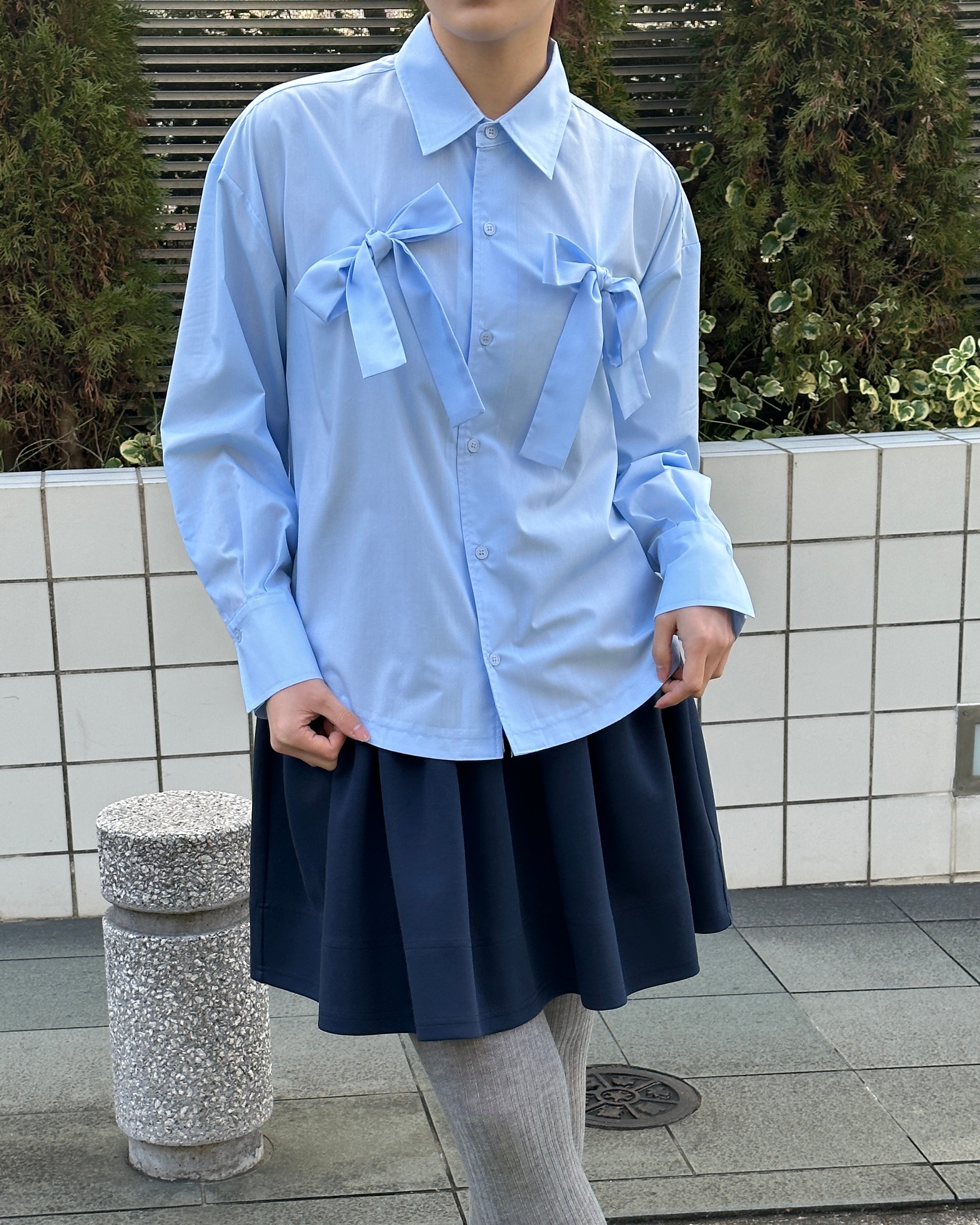 Double ribbon shirt (light blue)
