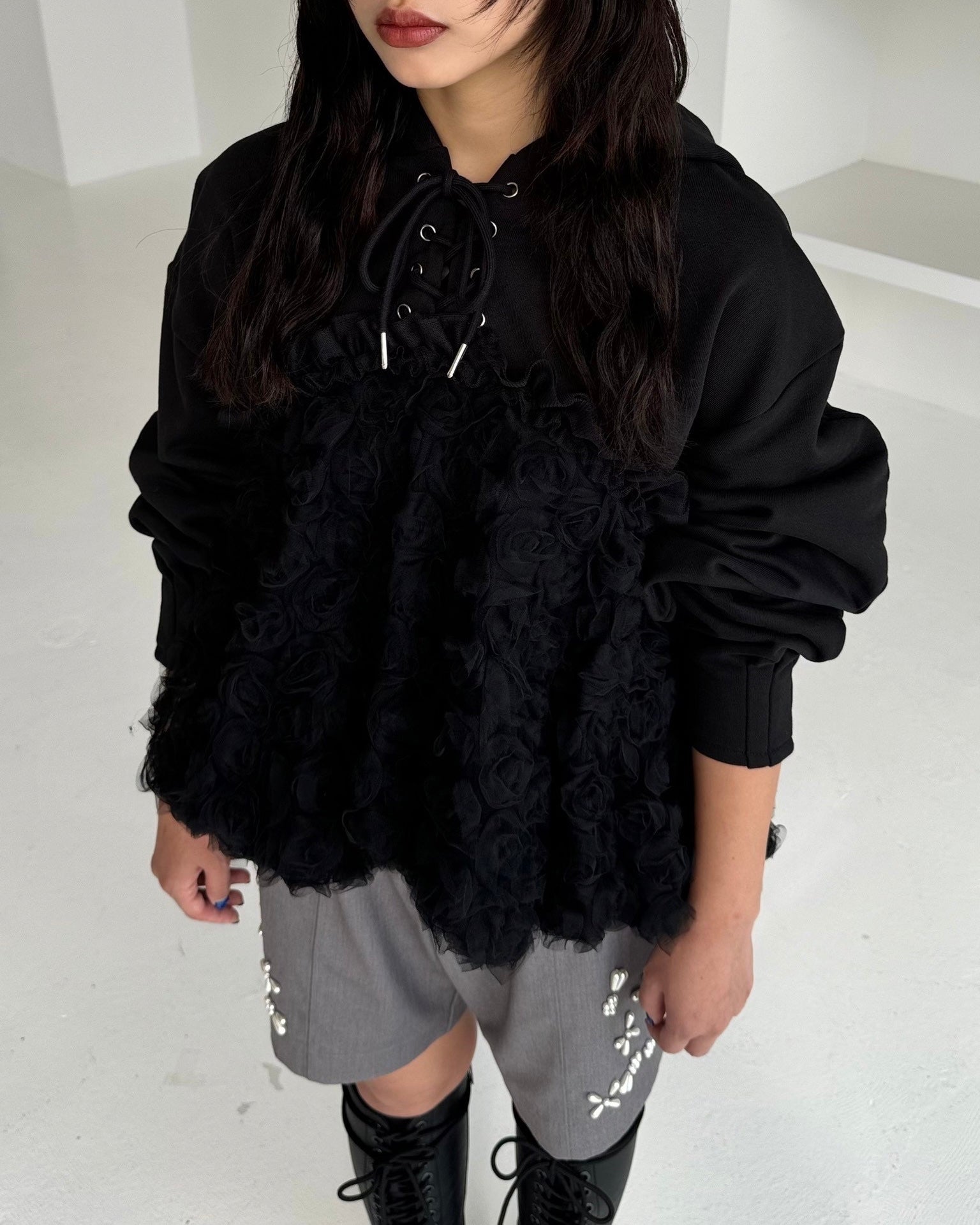 Tulle docking hoodie(black)
