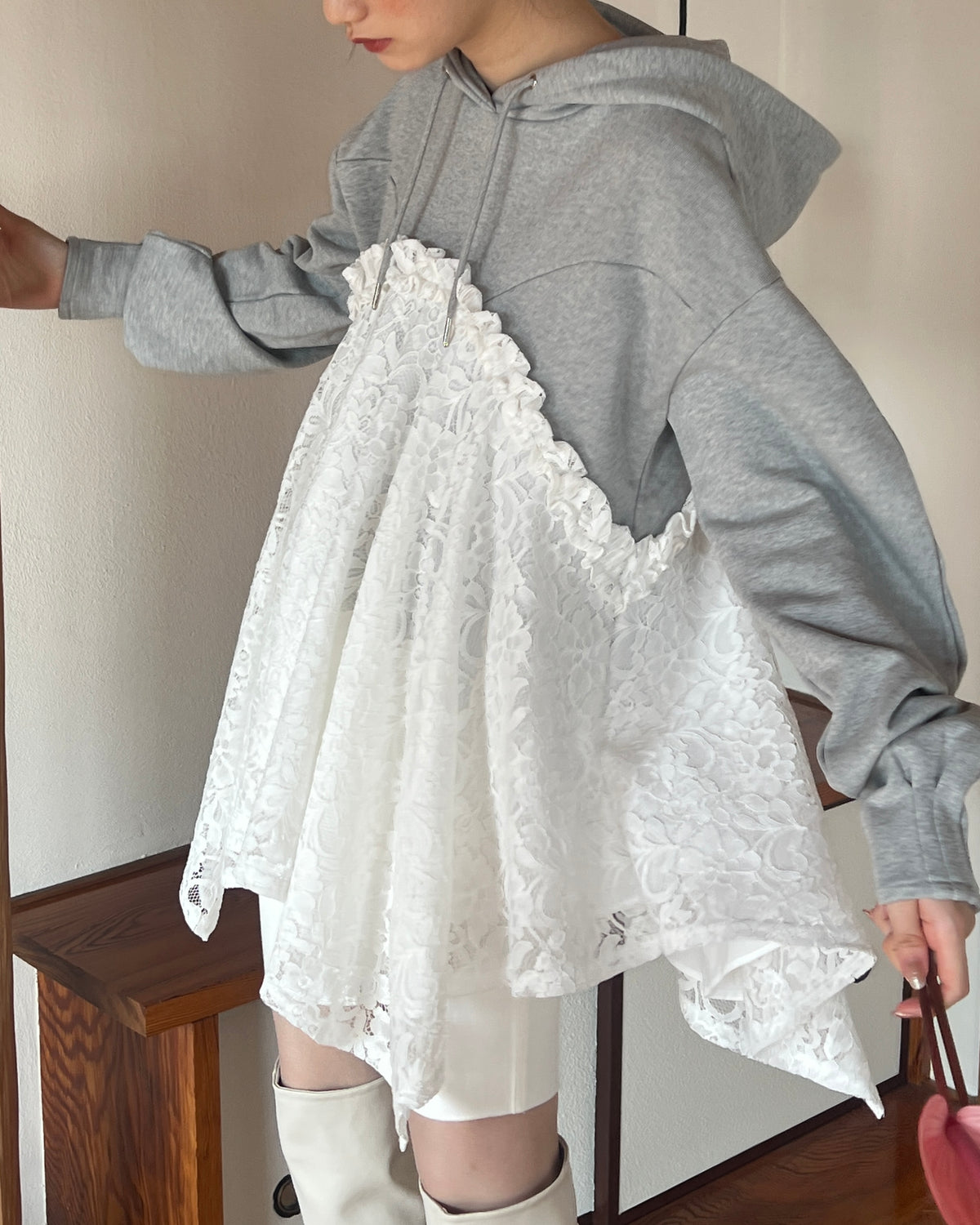 Lace docking hoodie (Gray)