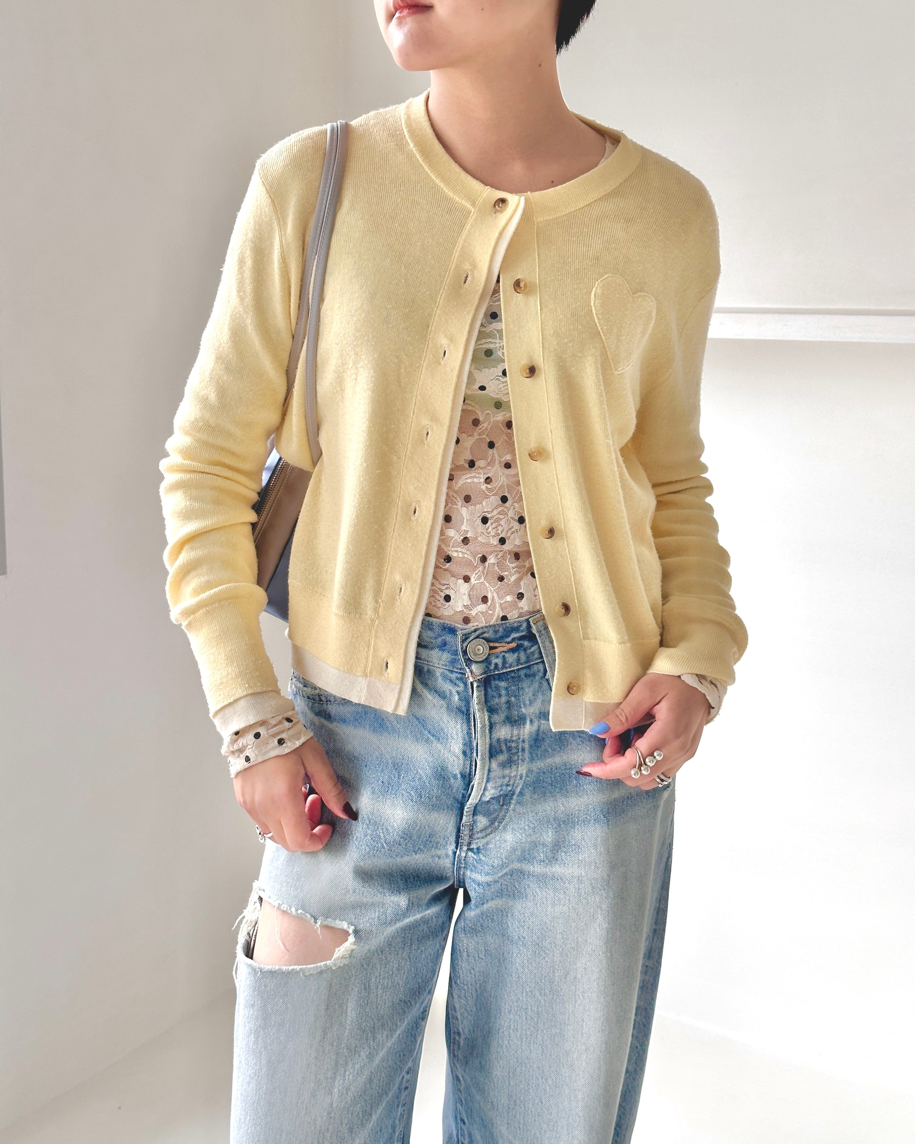 Layered design heart cardigan