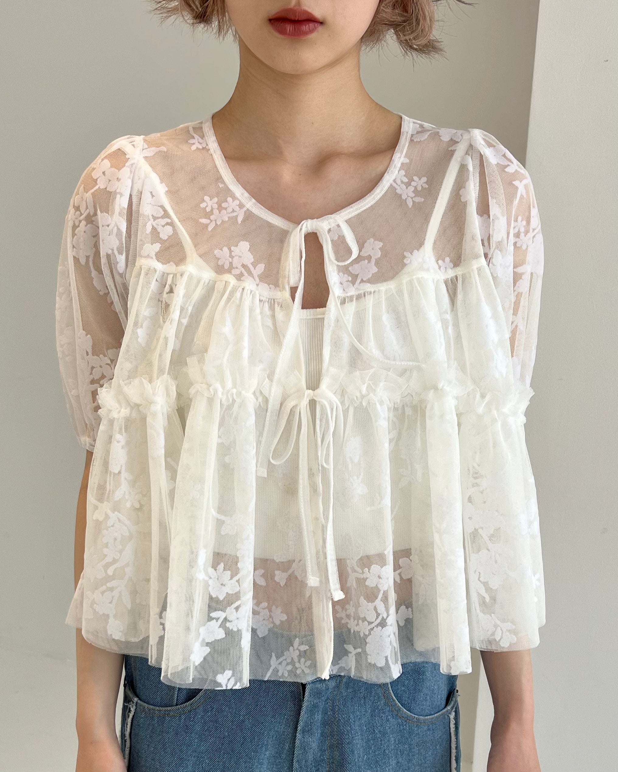 PUFF TIED BOLERO (FLOCKY WHITE)