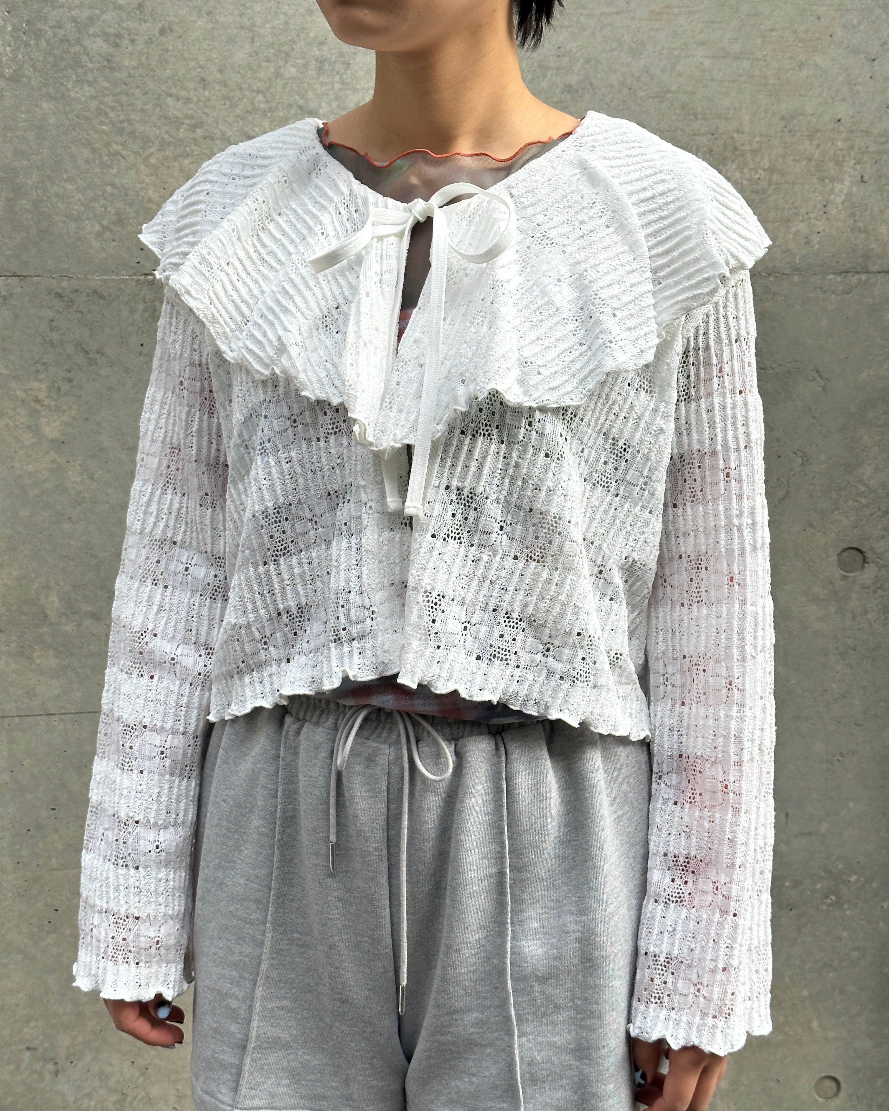 Lace knit ruffle cardigan