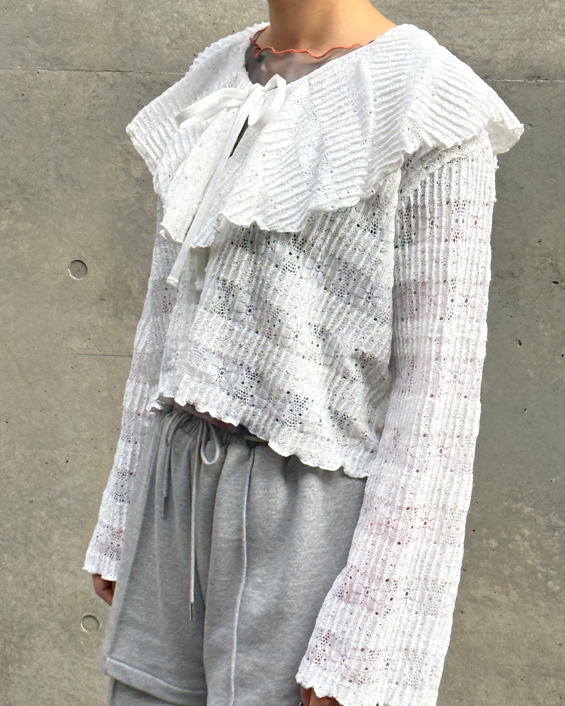 Lace knit ruffle cardigan