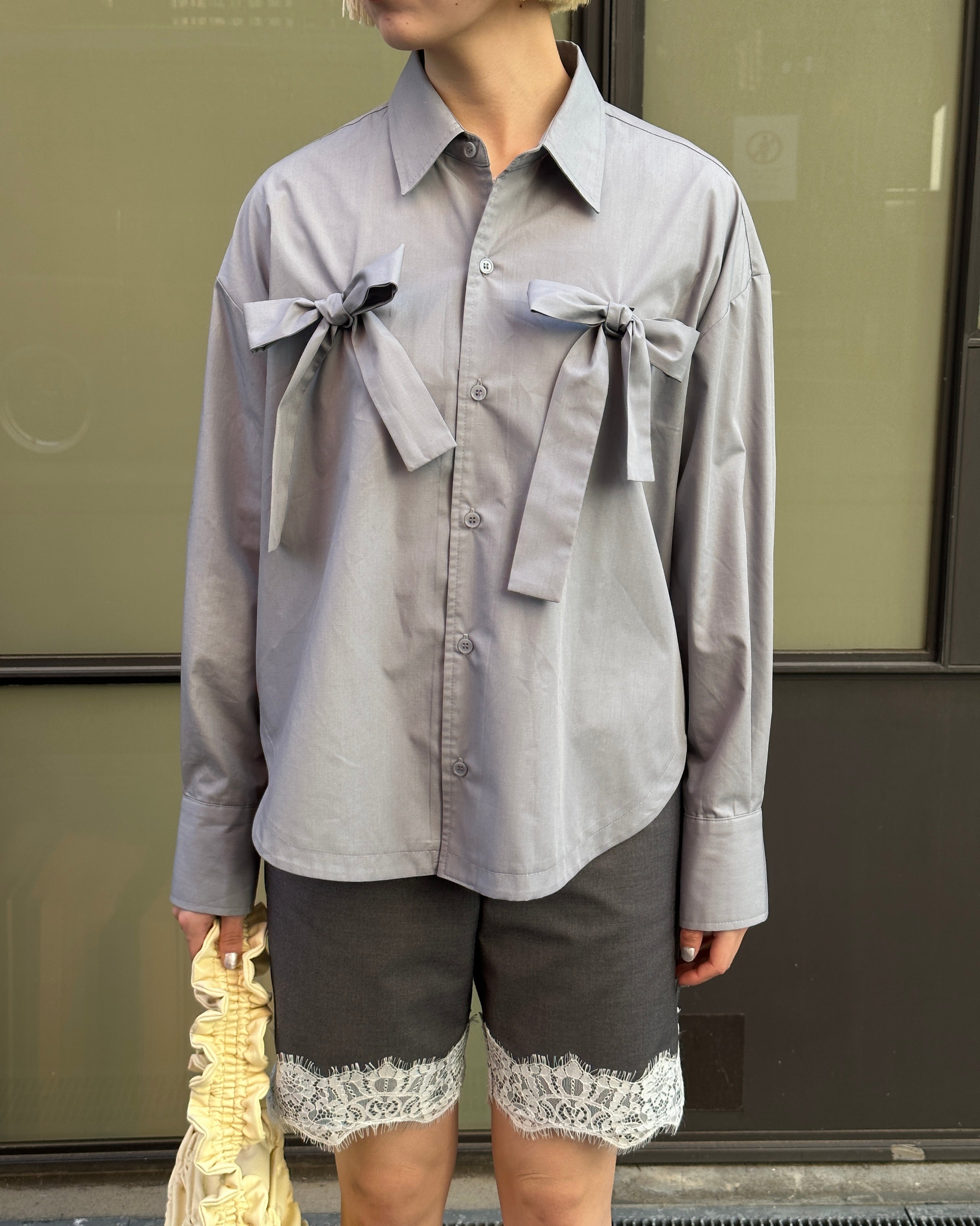 Lace Bermuda pants (stripe / gray)