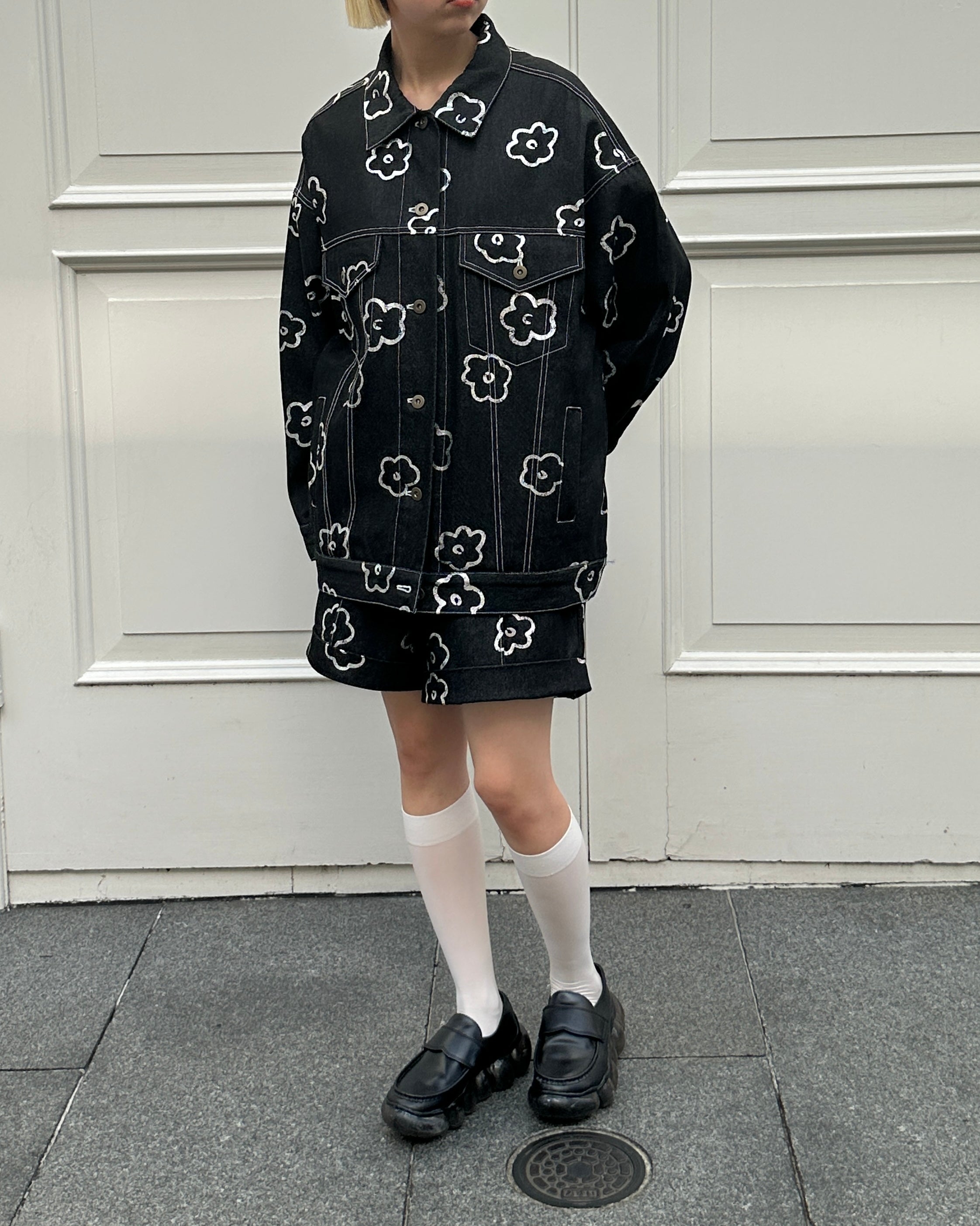 Silver flower denim jacket