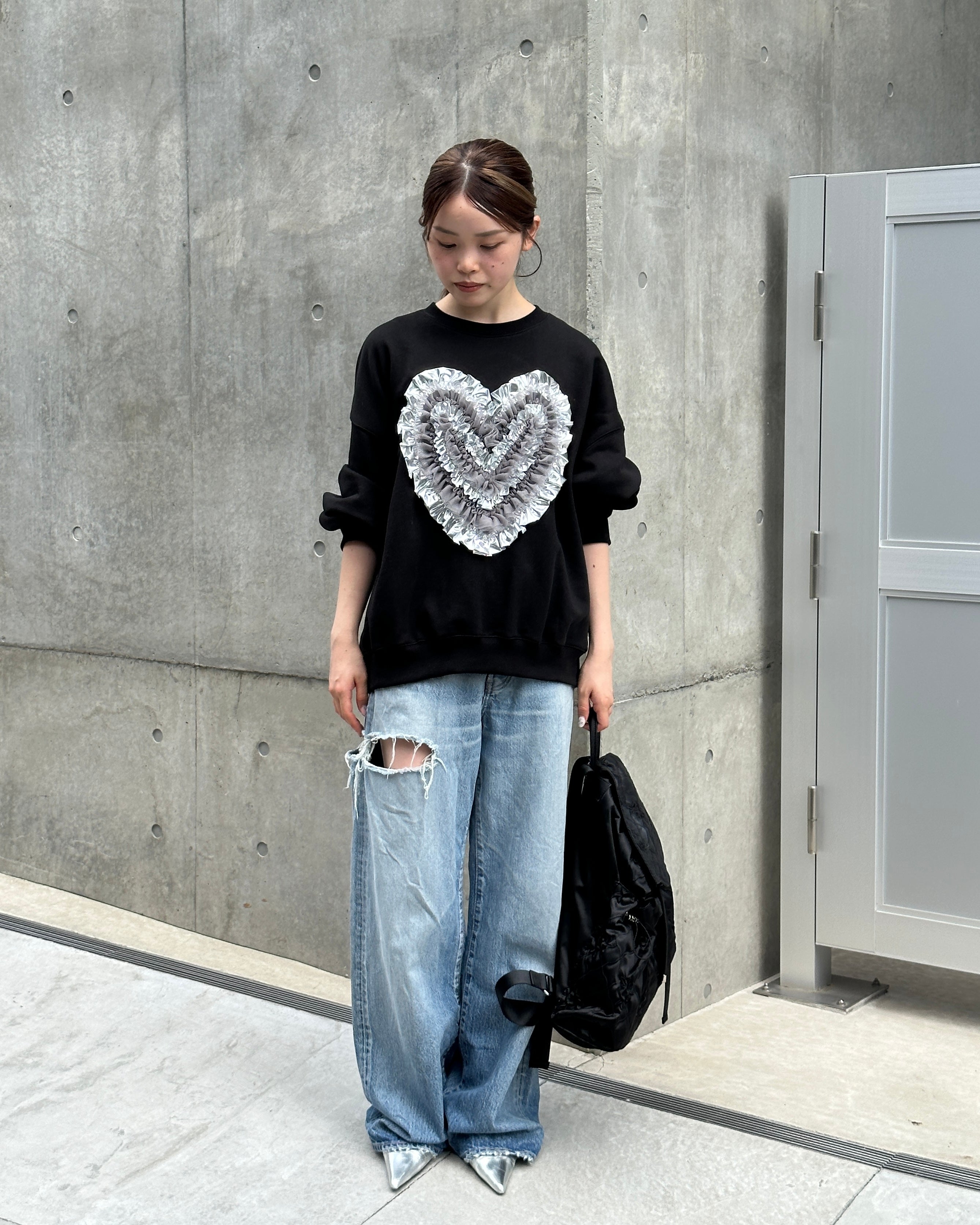 Heart tulle sweatshirt (black)