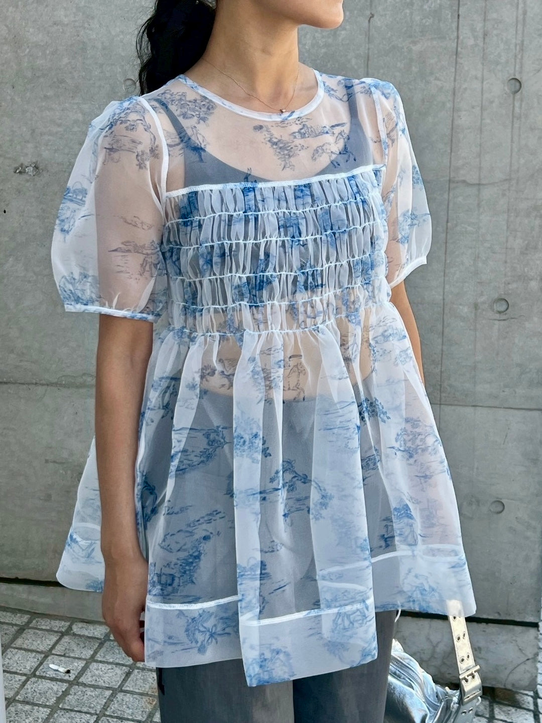 Toile de Jouy organdy shirring tunic