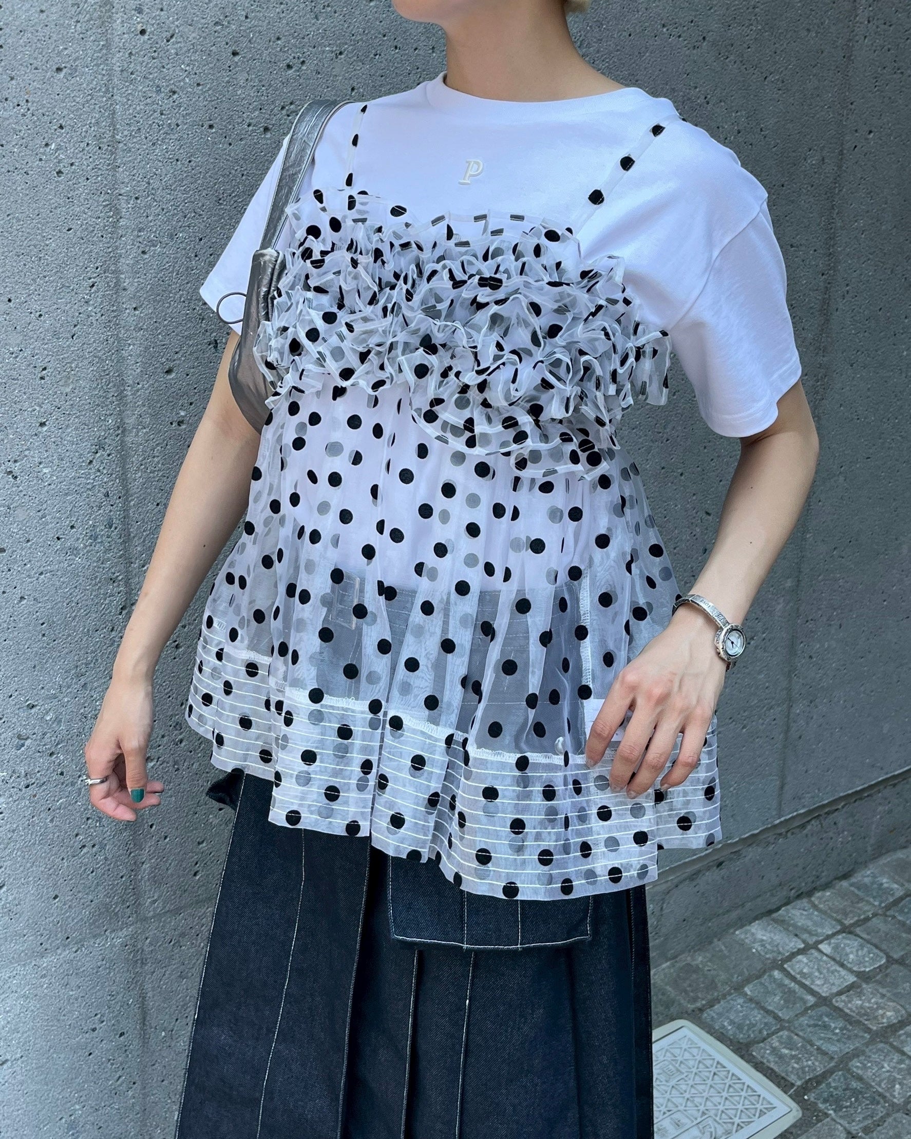 Wave gathered peplum bustier (dot)