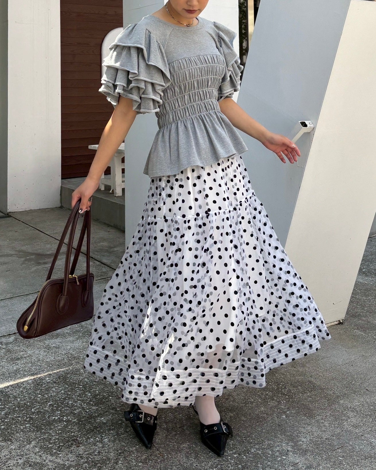 Tiered dot skirt