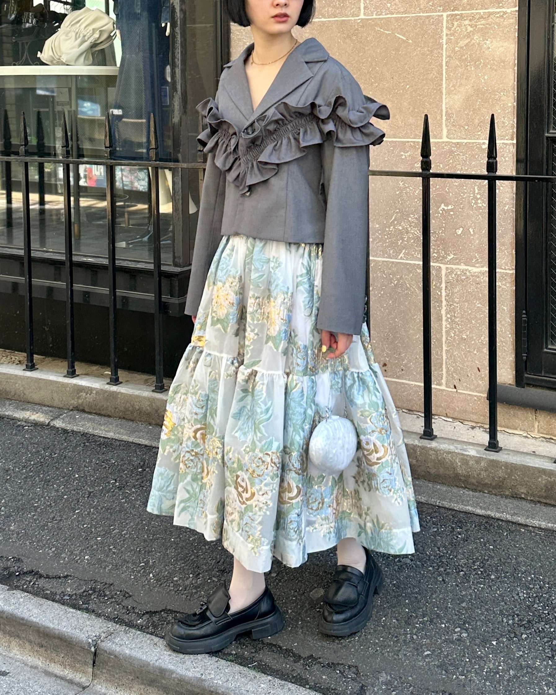 Gathered frill short jacket (gray)