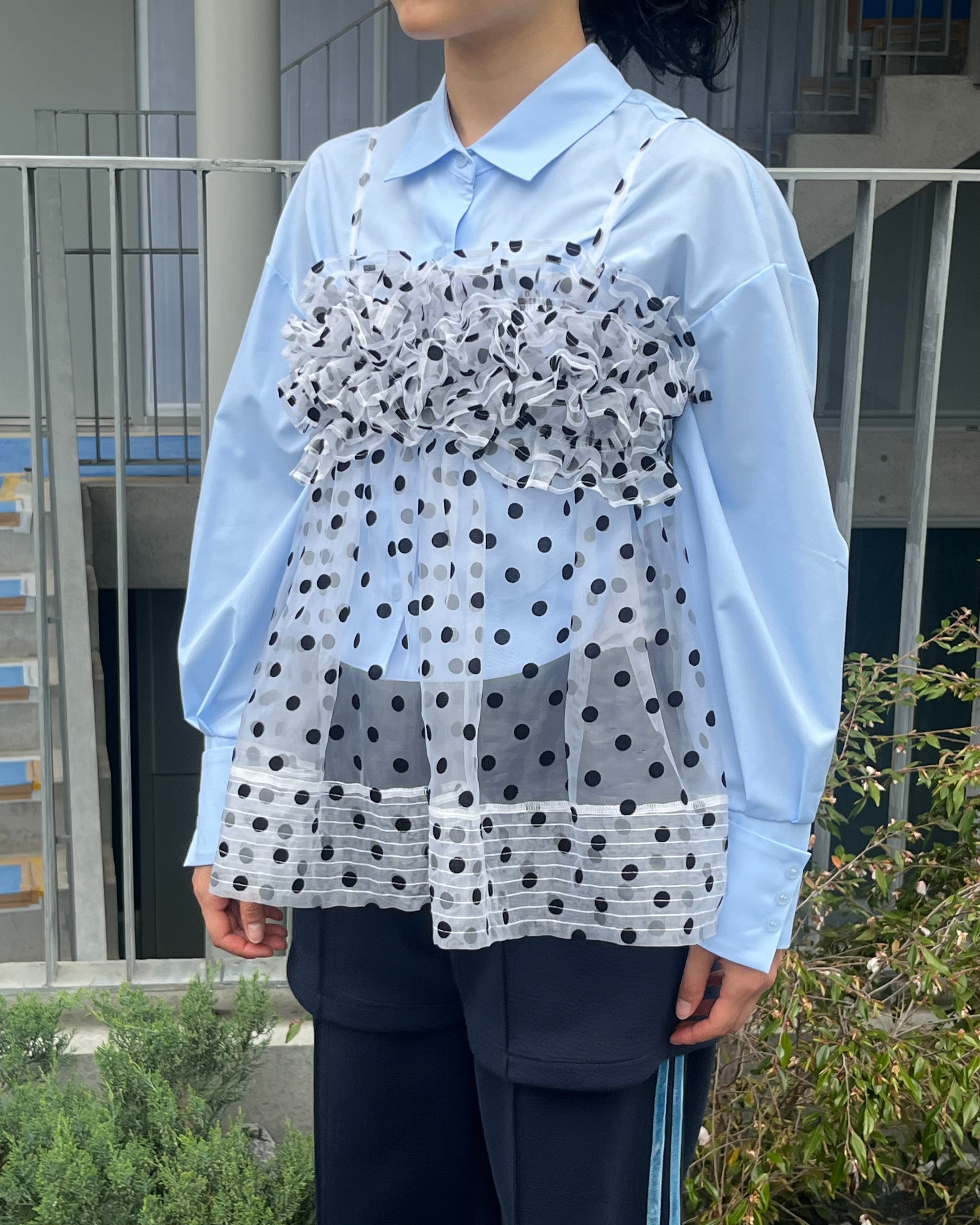 Wave gathered peplum bustier (dot)