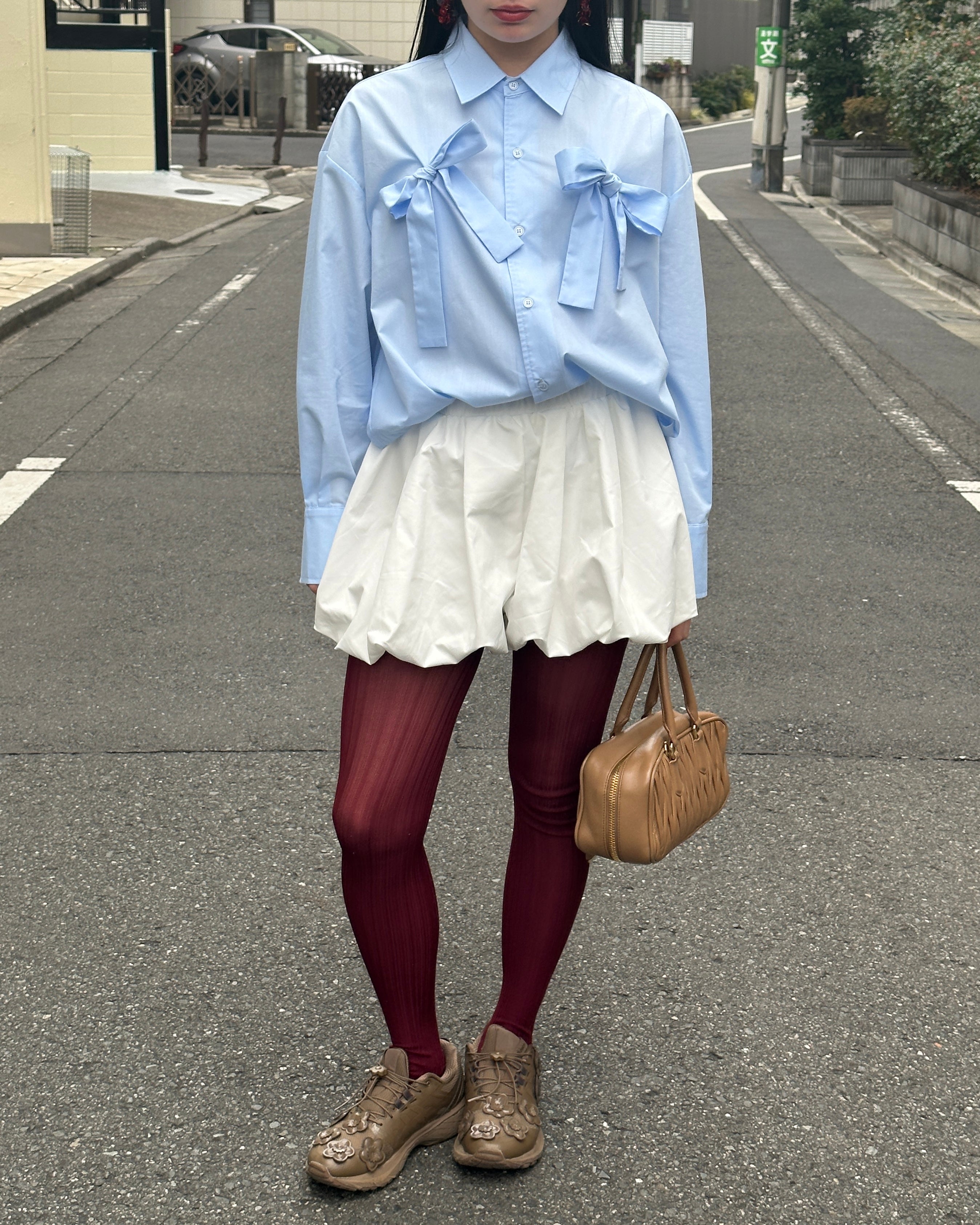 Double ribbon shirt (light blue)