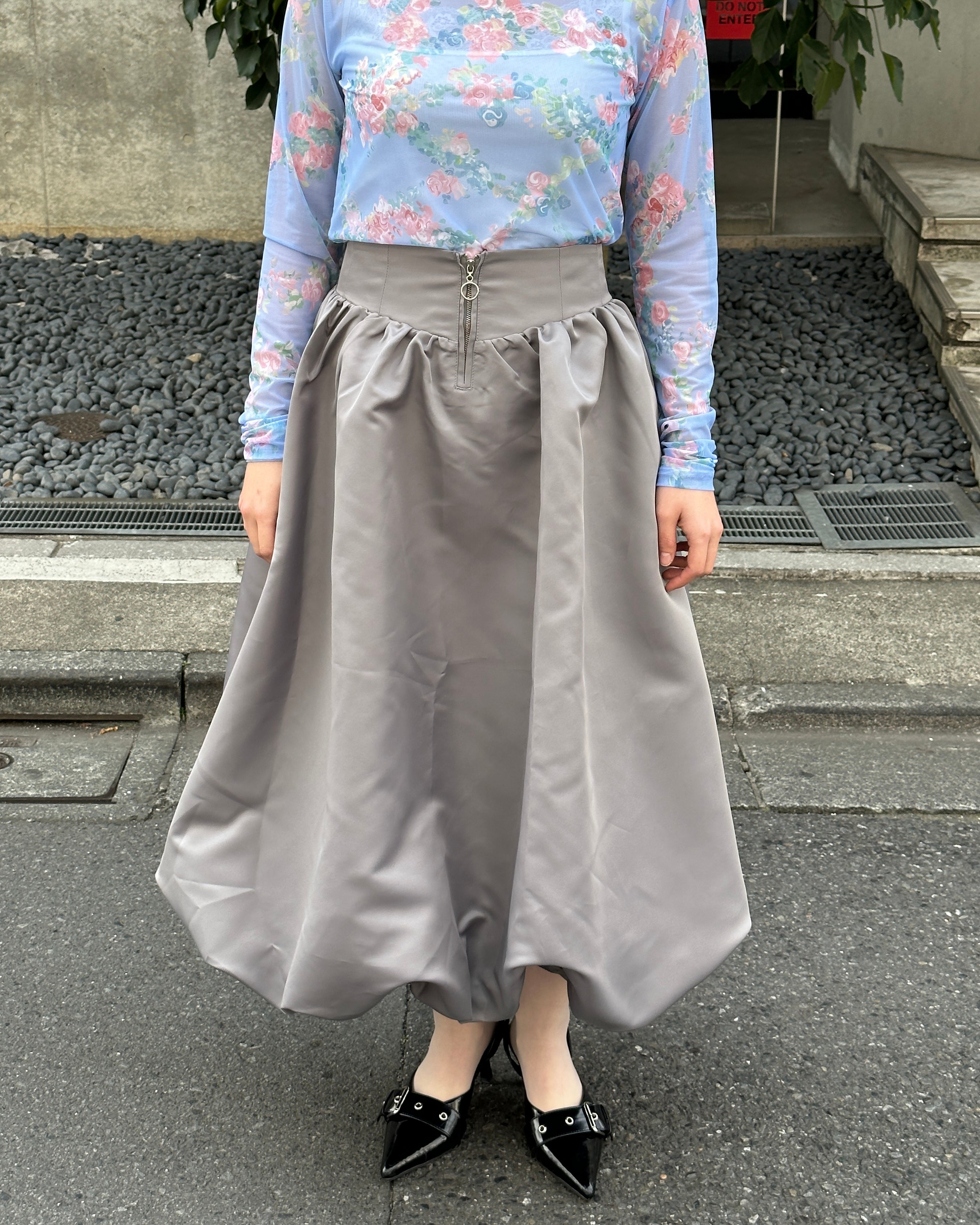 Corset long balloon skirt (gray)