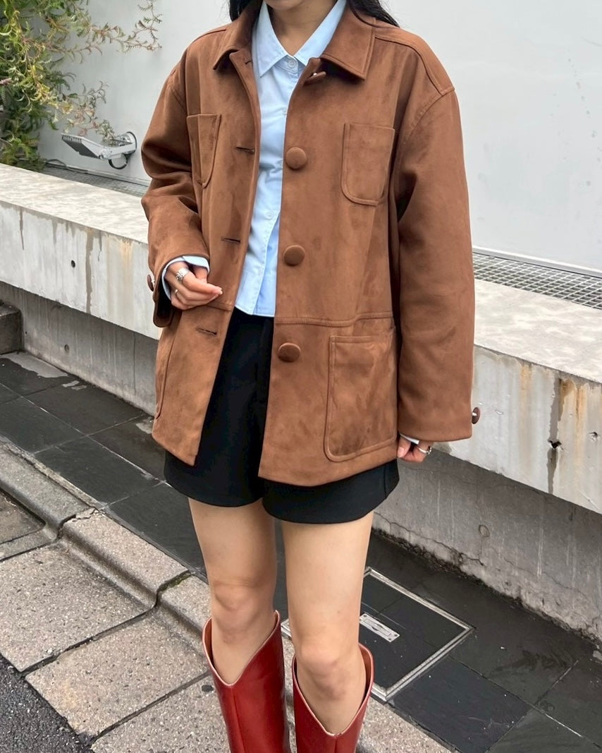 Suede-like cocoon jacket