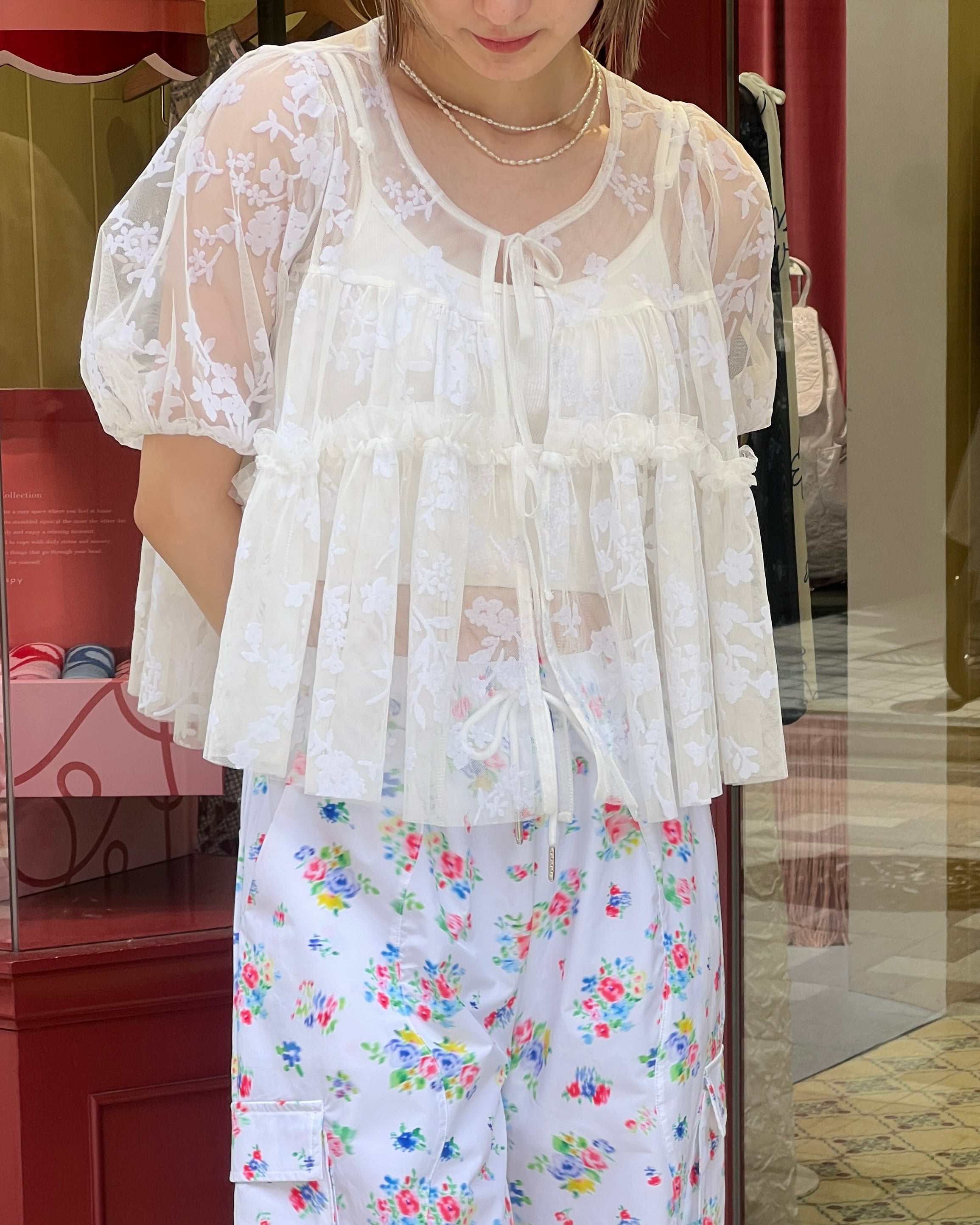 PUFF TIED BOLERO (FLOCKY WHITE)