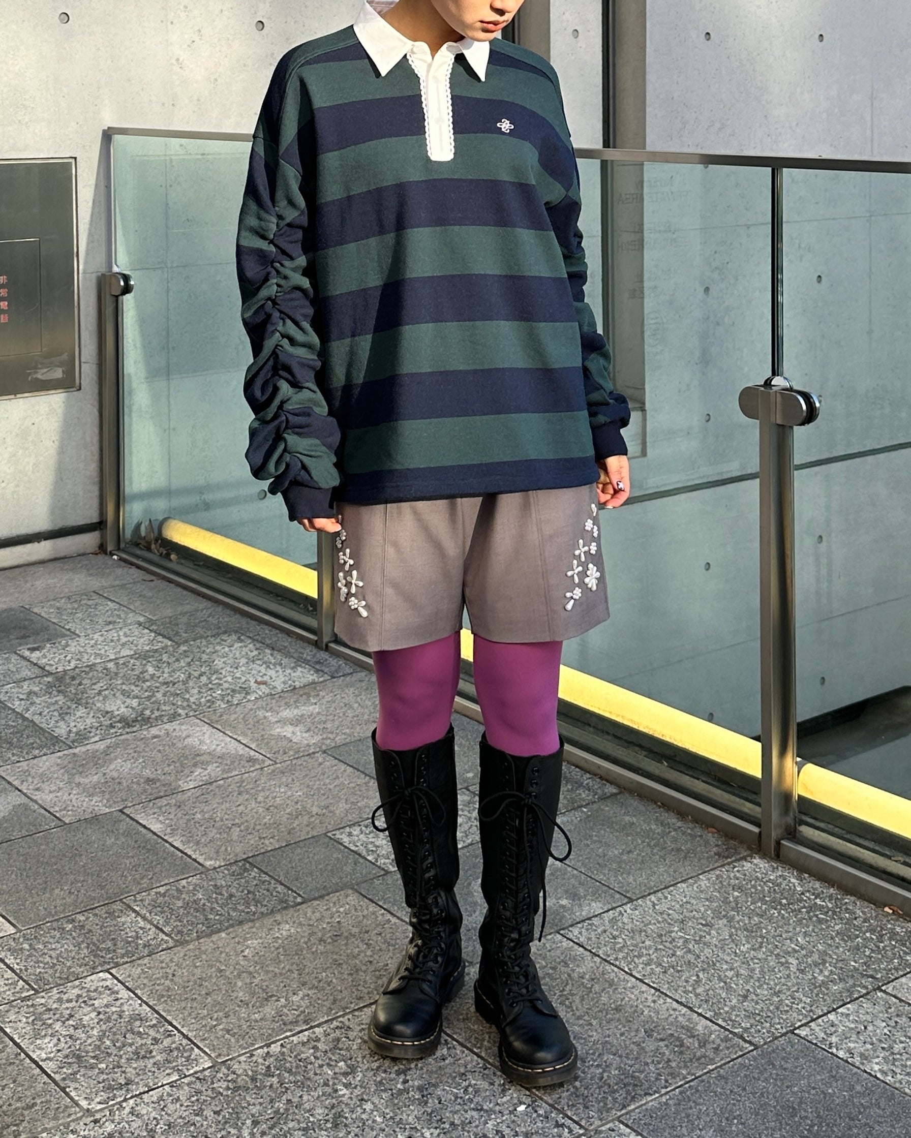 Pearl flower half pants