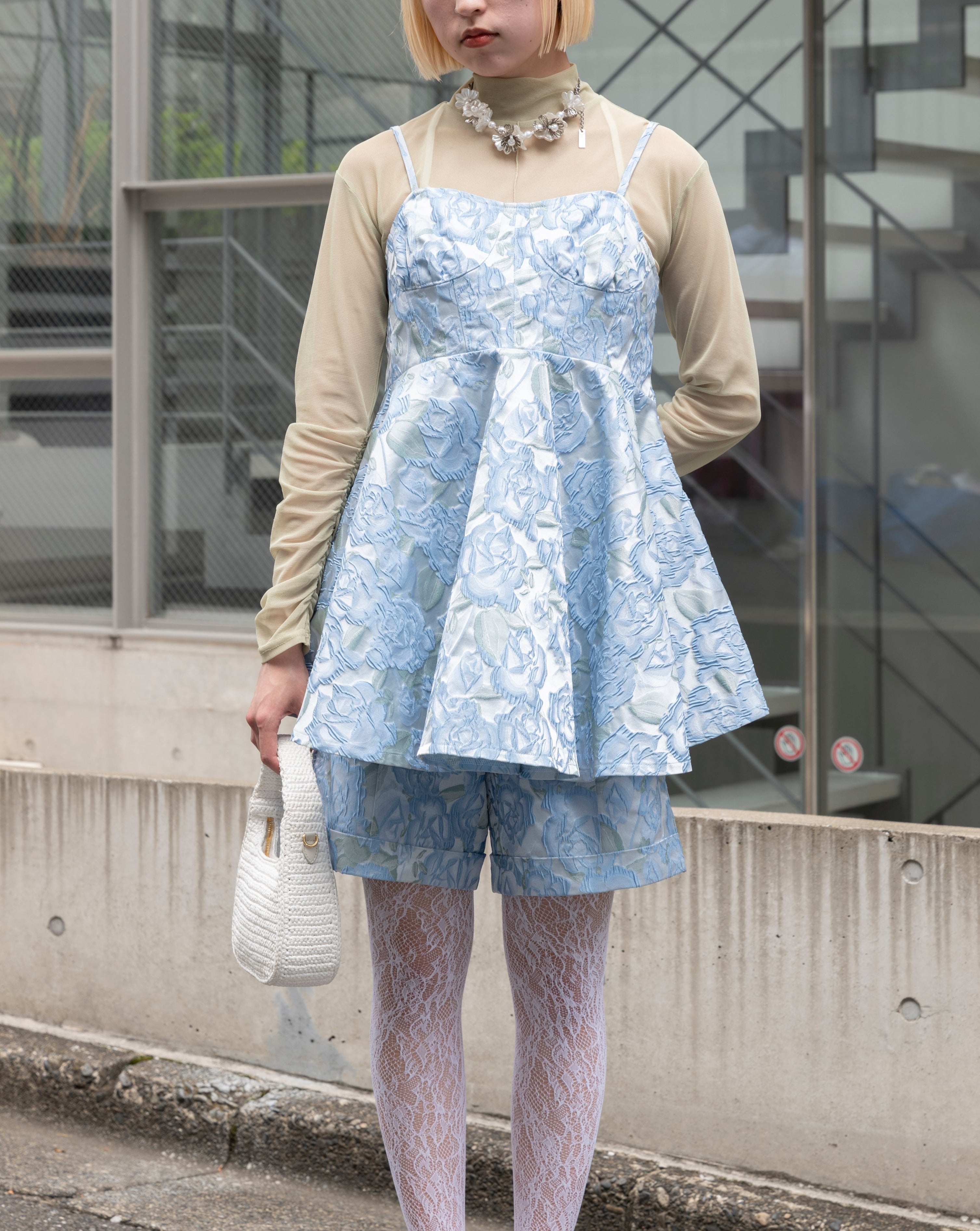 jacquard flare cami tunic (blue flower)