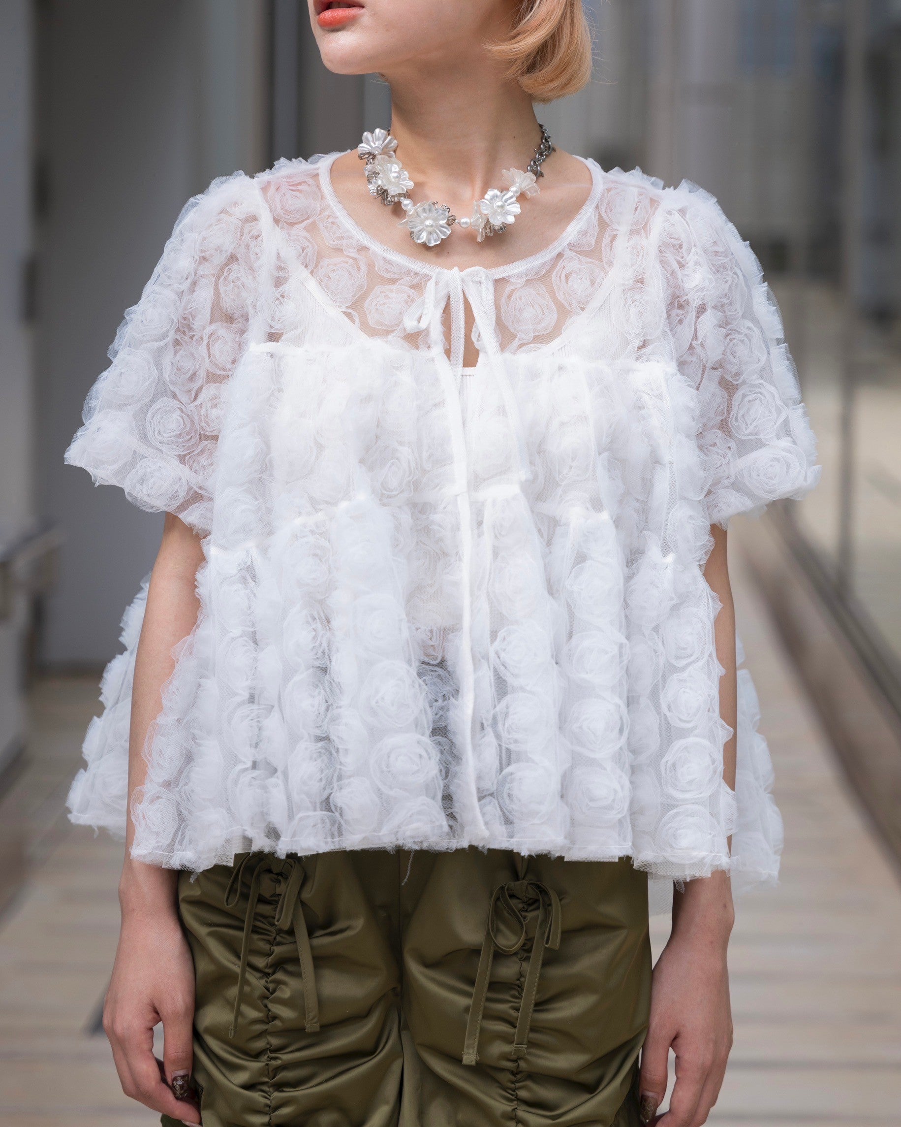 Flower tulle tiered bolero