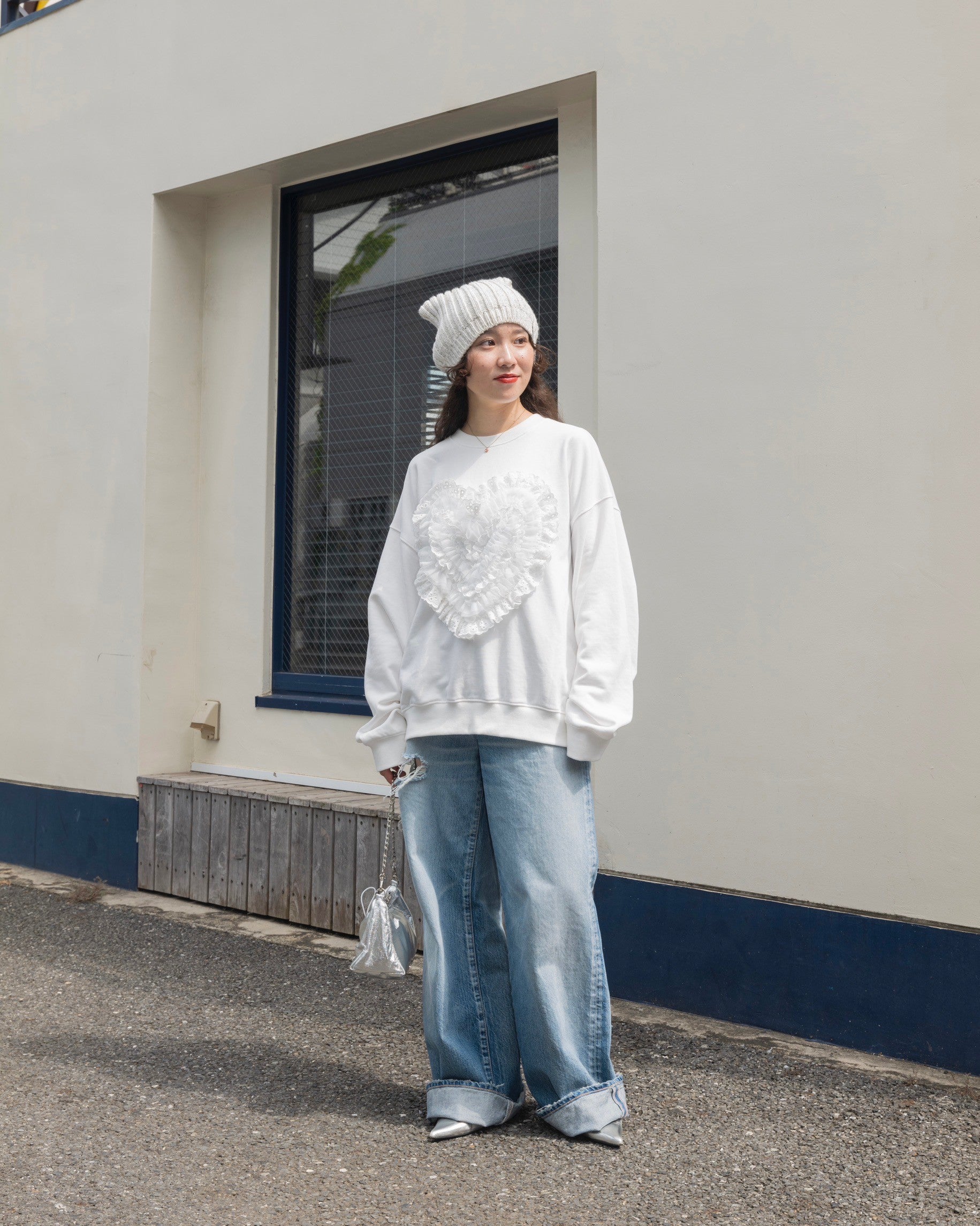 Cotton lace heart sweatshirt