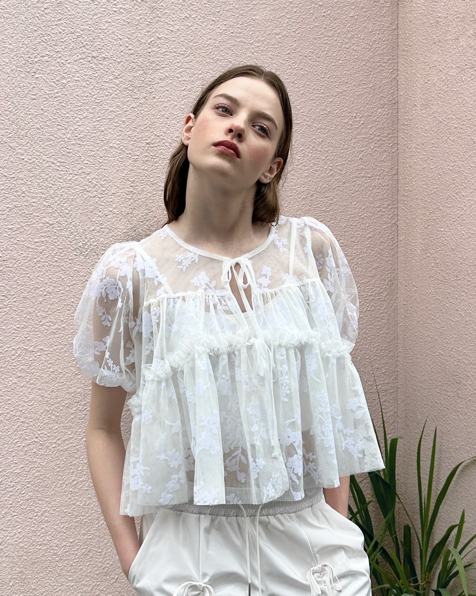 PUFF TIED BOLERO (FLOCKY WHITE)