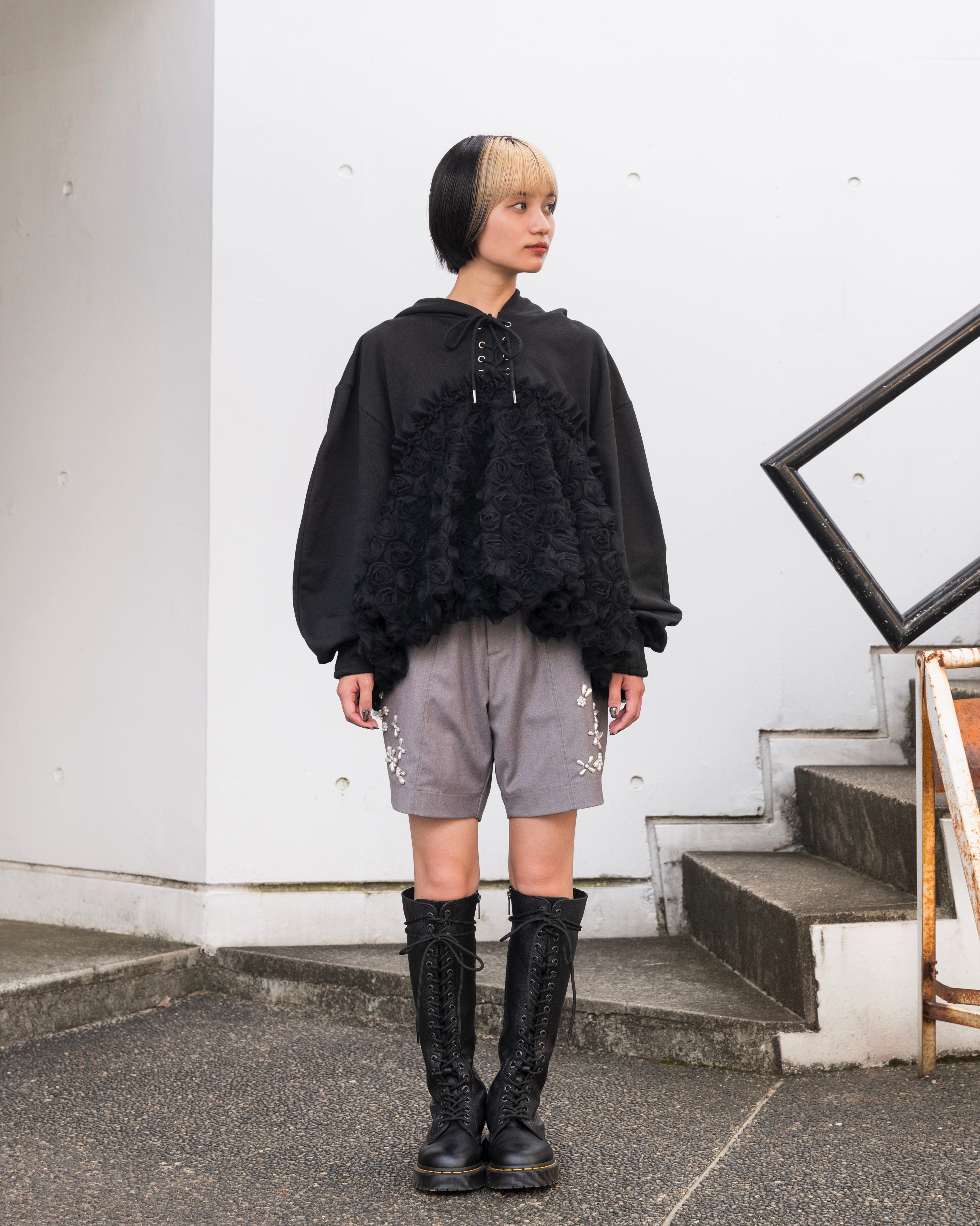 Tulle docking hoodie(black)