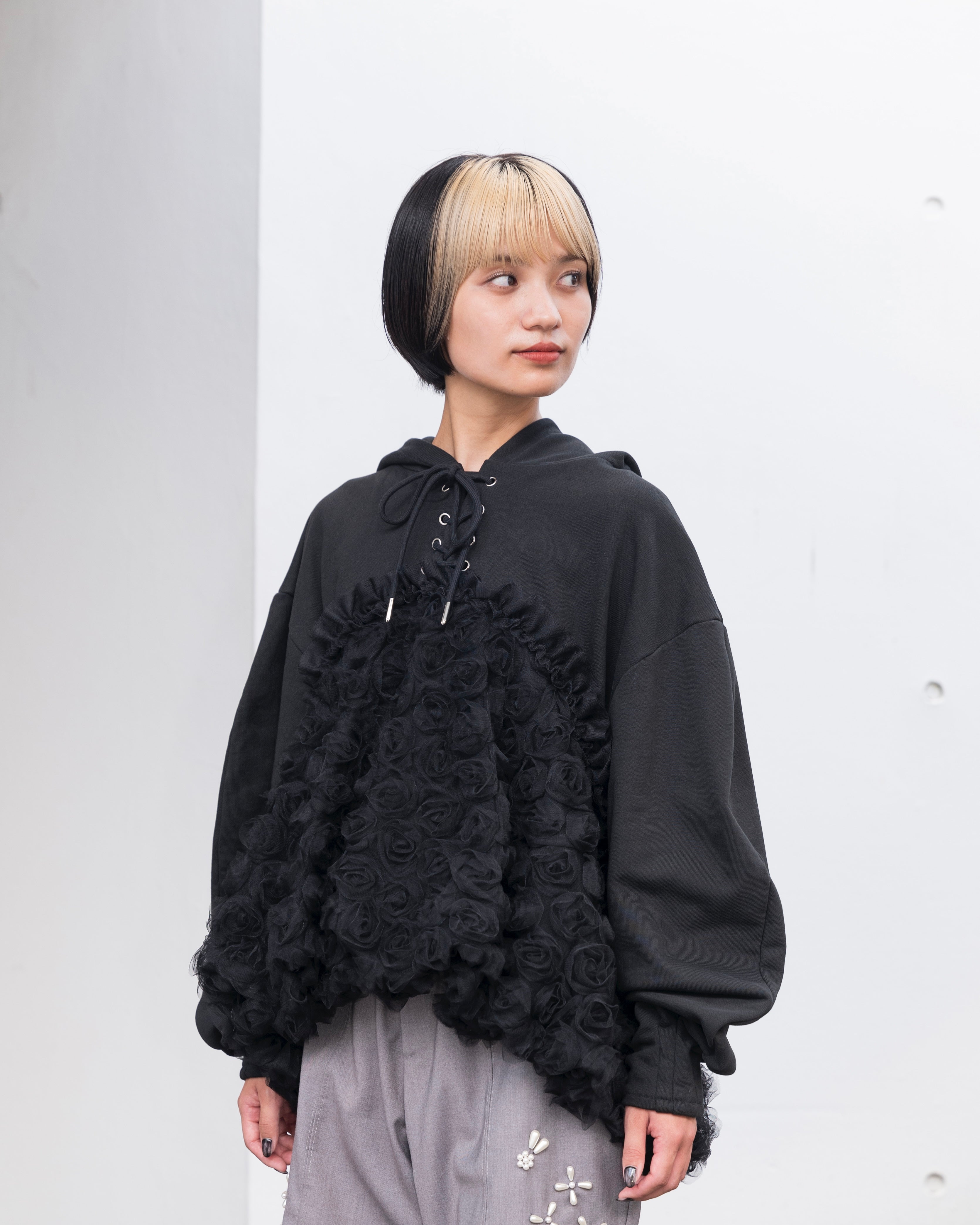 Tulle docking hoodie(black)