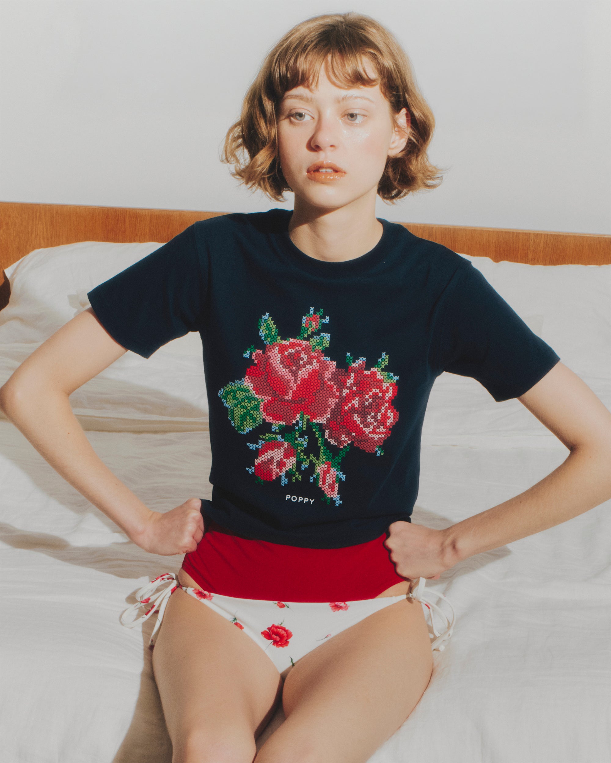 Flower cross-stitch print mini Tee