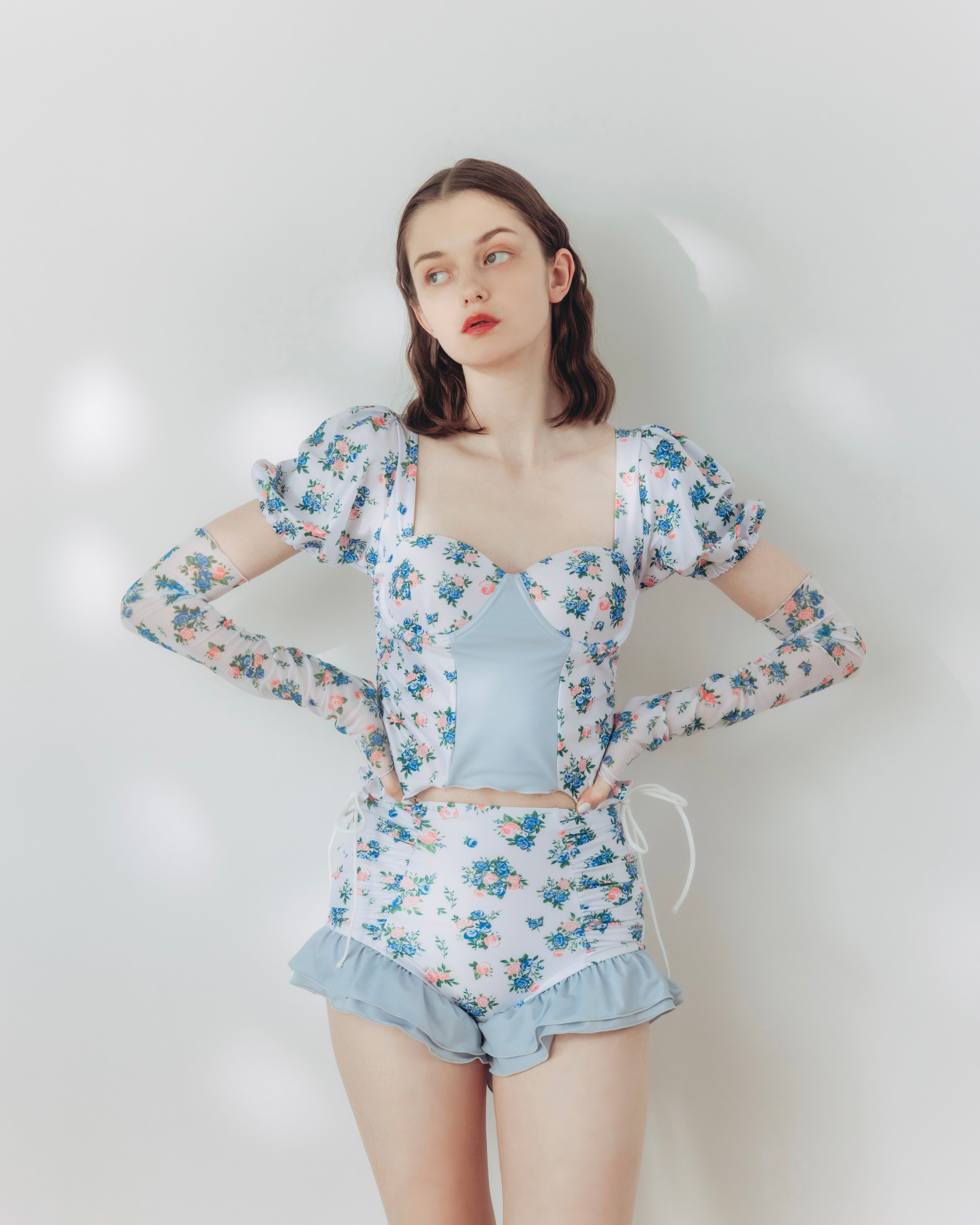 flower puff sleeve bikini