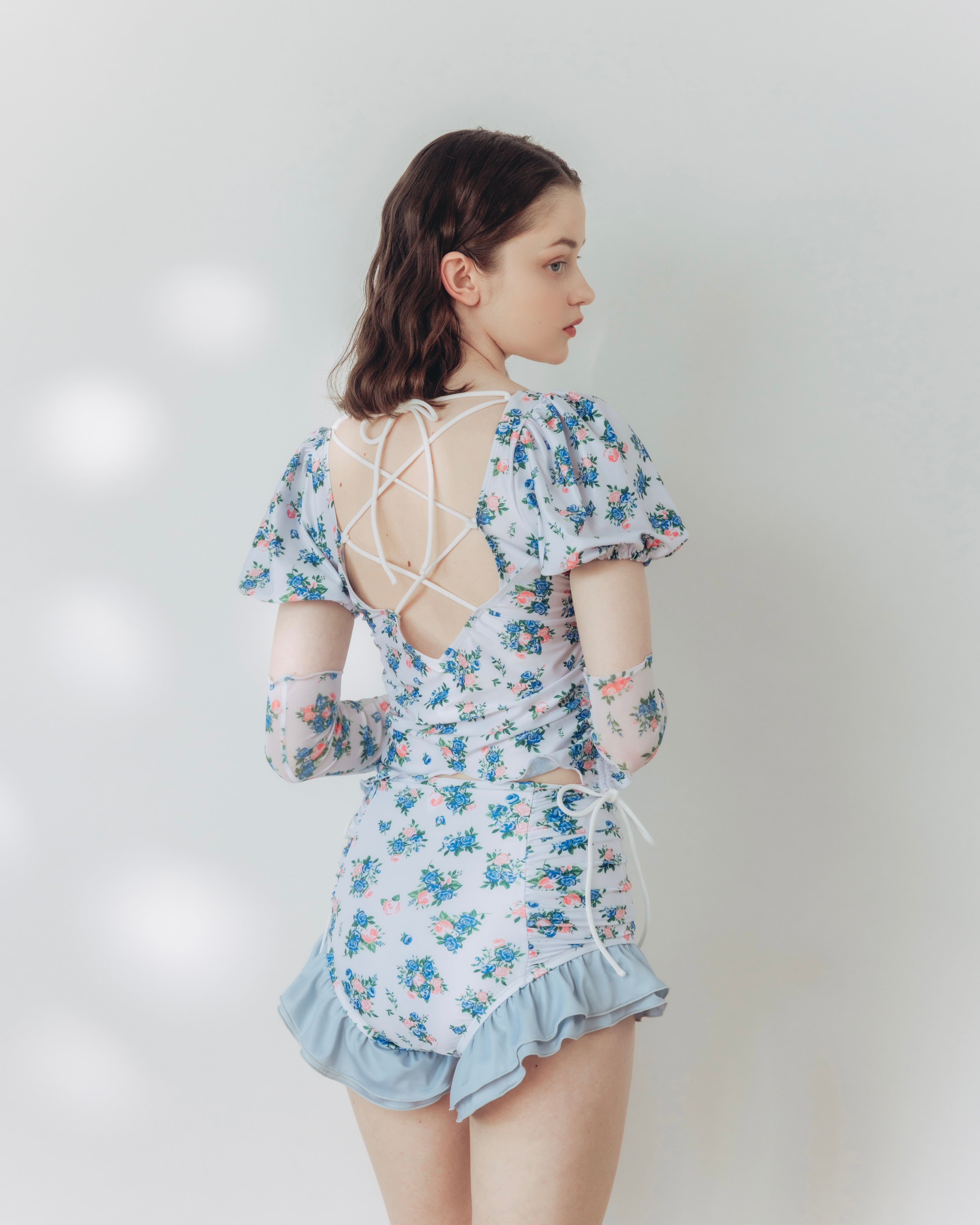 flower puff sleeve bikini