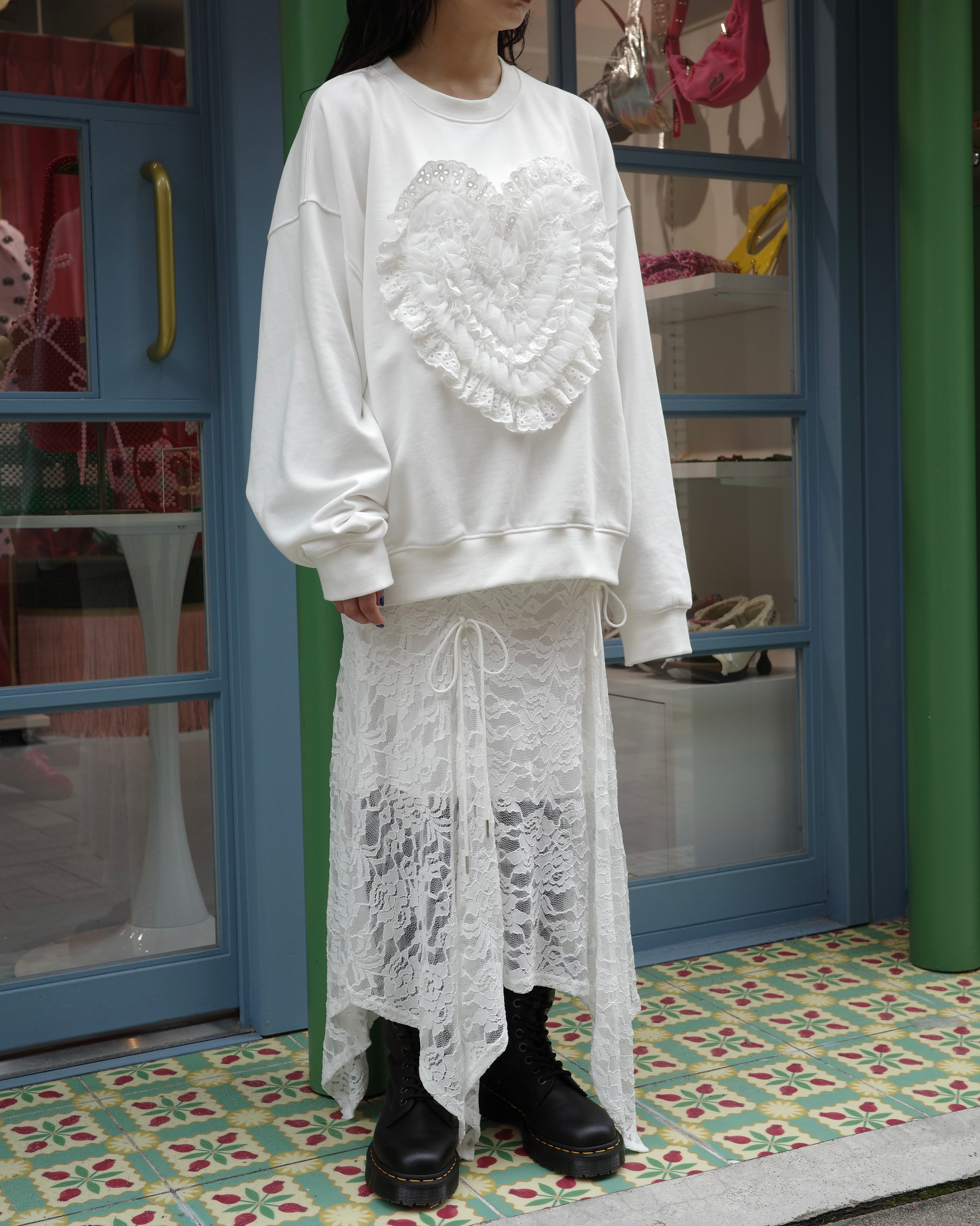 Cotton lace heart sweatshirt