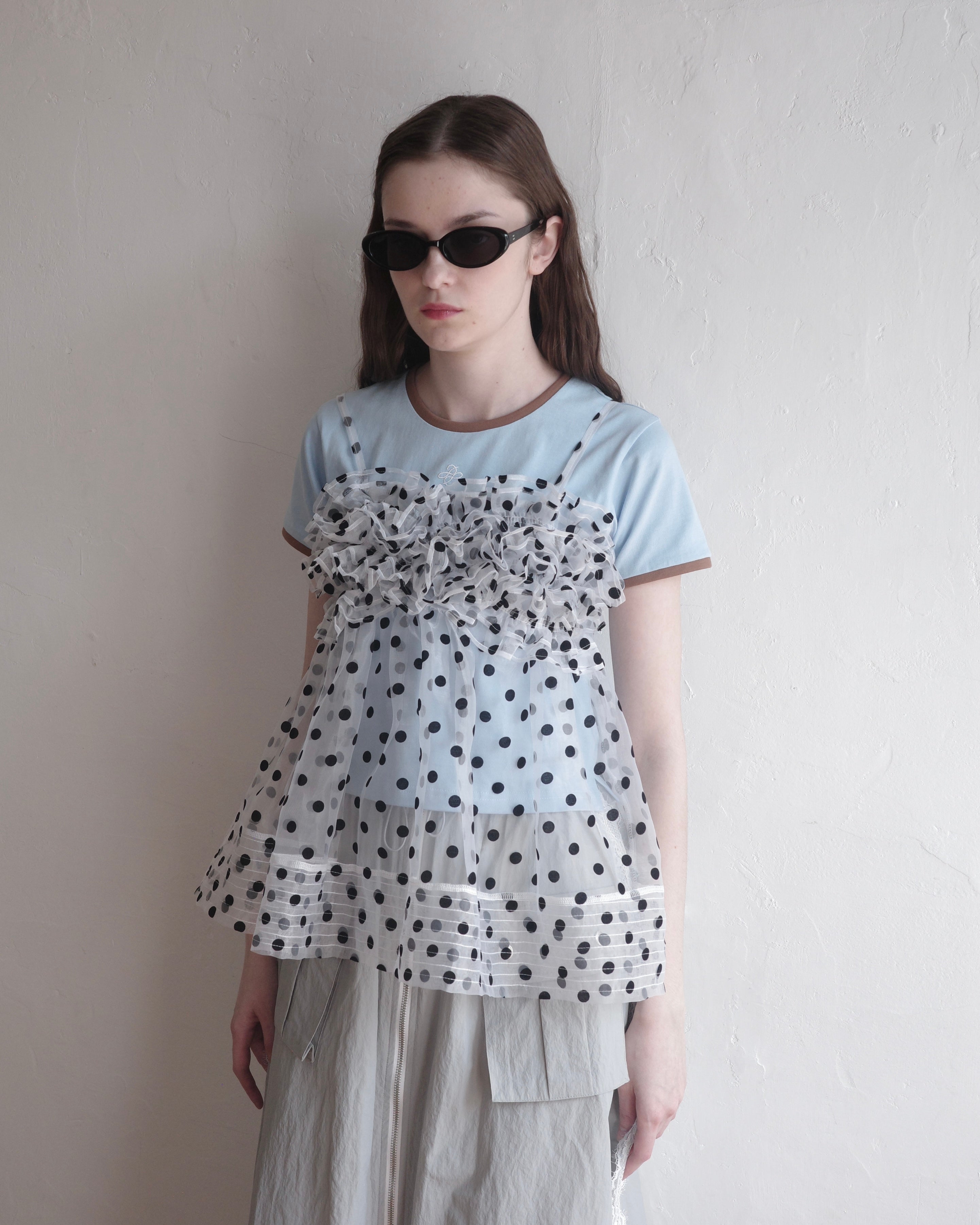 Wave gathered peplum bustier (dot)