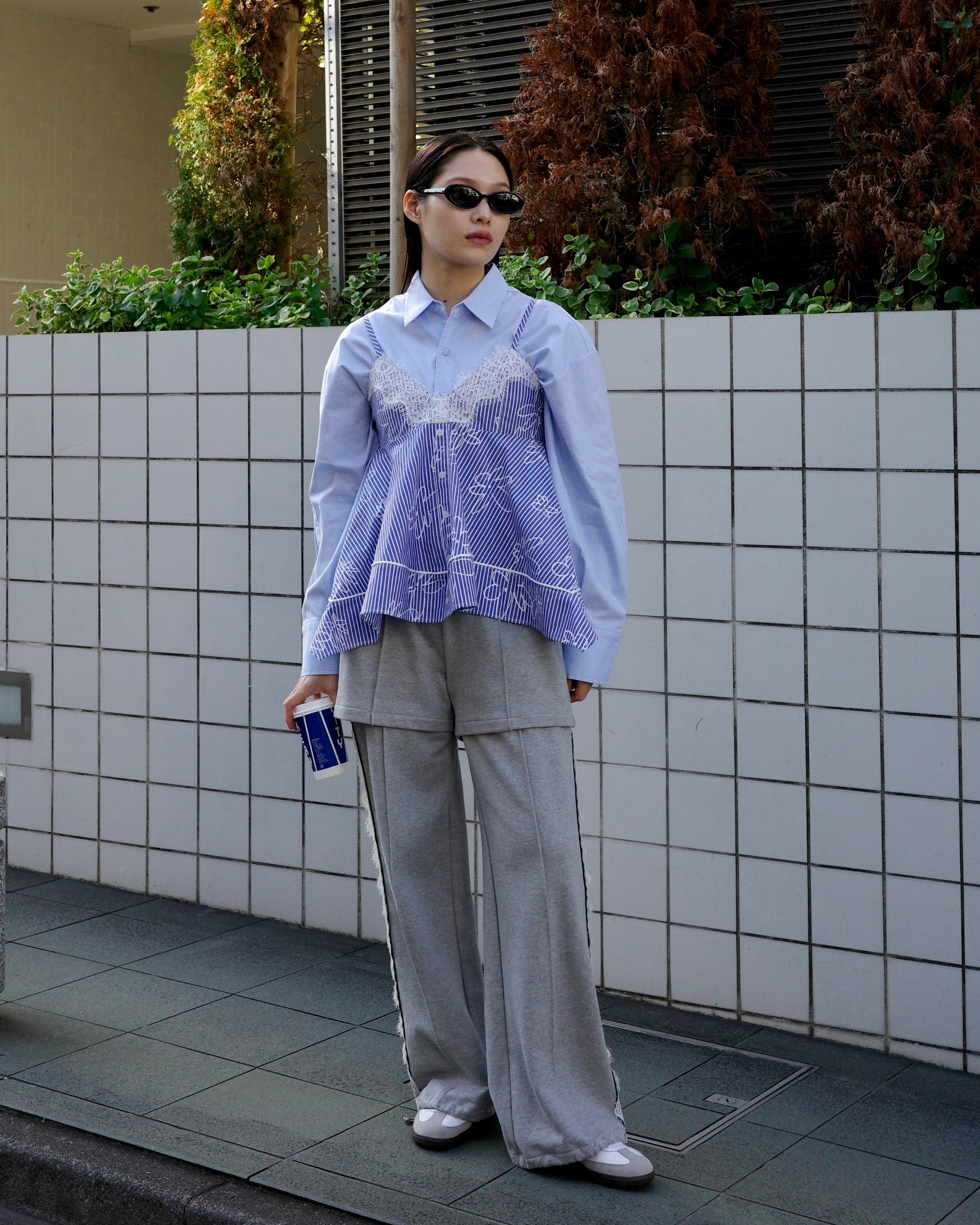 Handkerchief hem tunic (blue stripe flower)