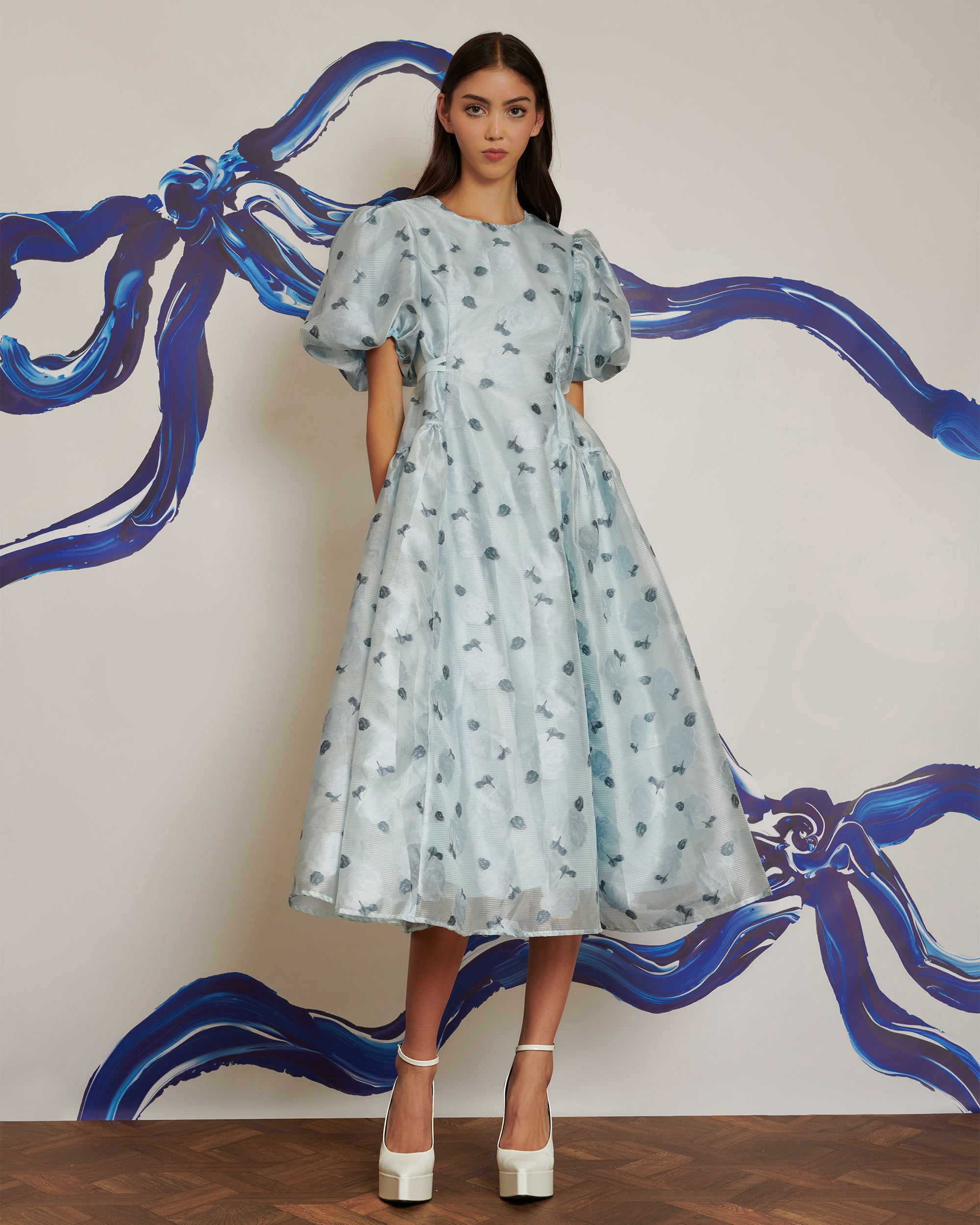 <b>POPPY x sister jane</b><br>Cloud Flowers Jacquard Midi Dress